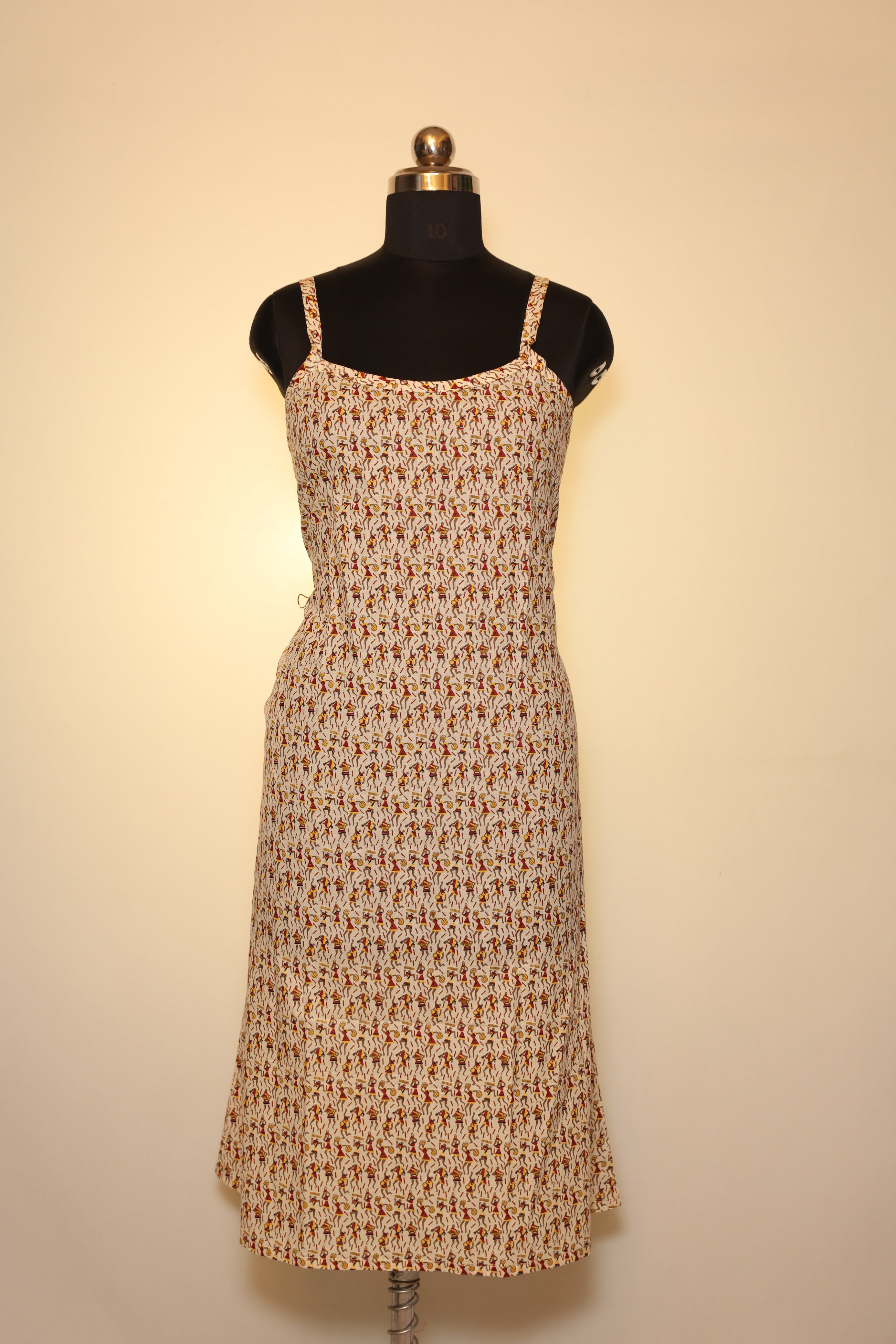 Beige Red Warli Print Spaghetti Kurti