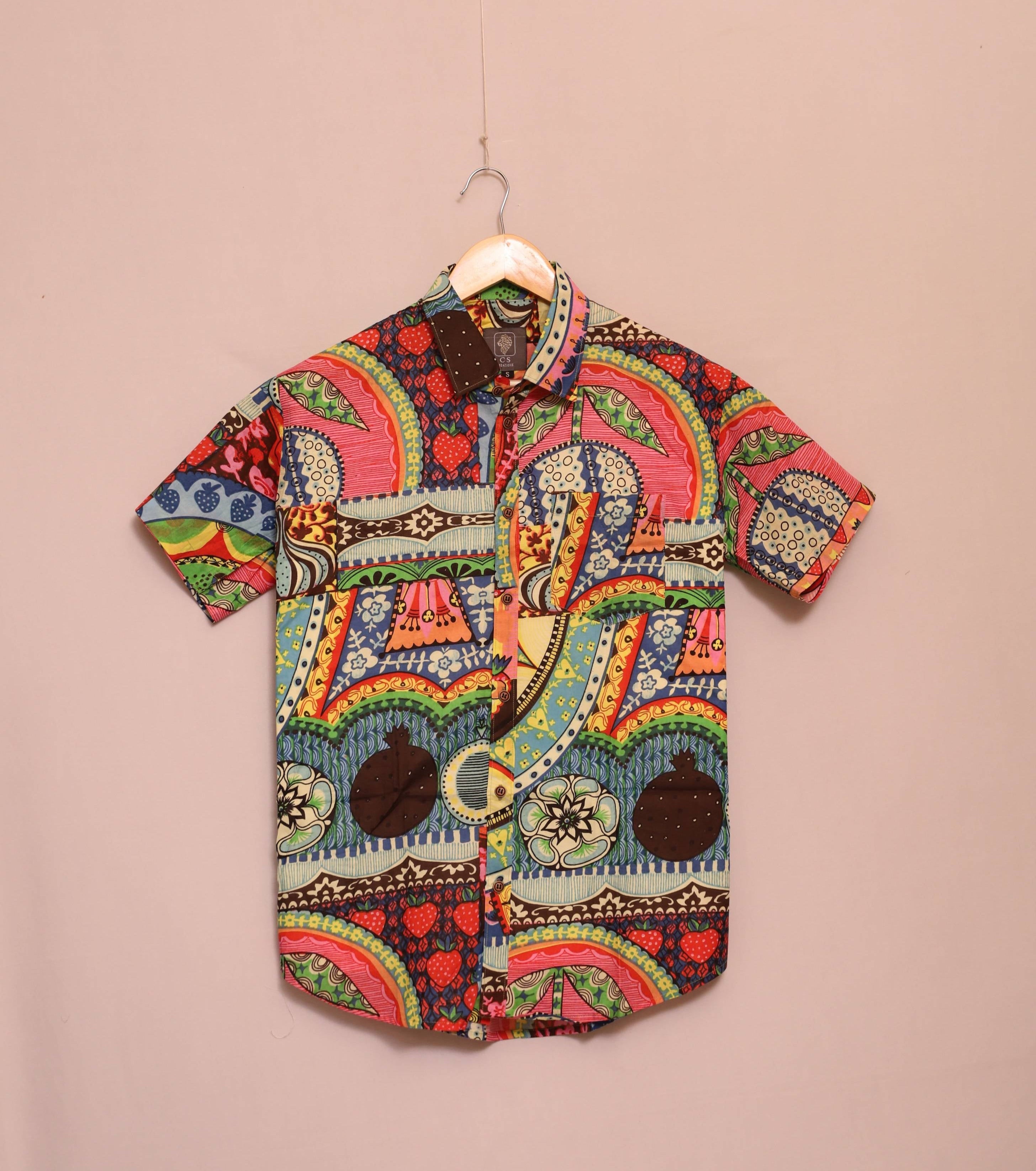 Carnival Mosaic Vibrant Festival Cotton Shirt