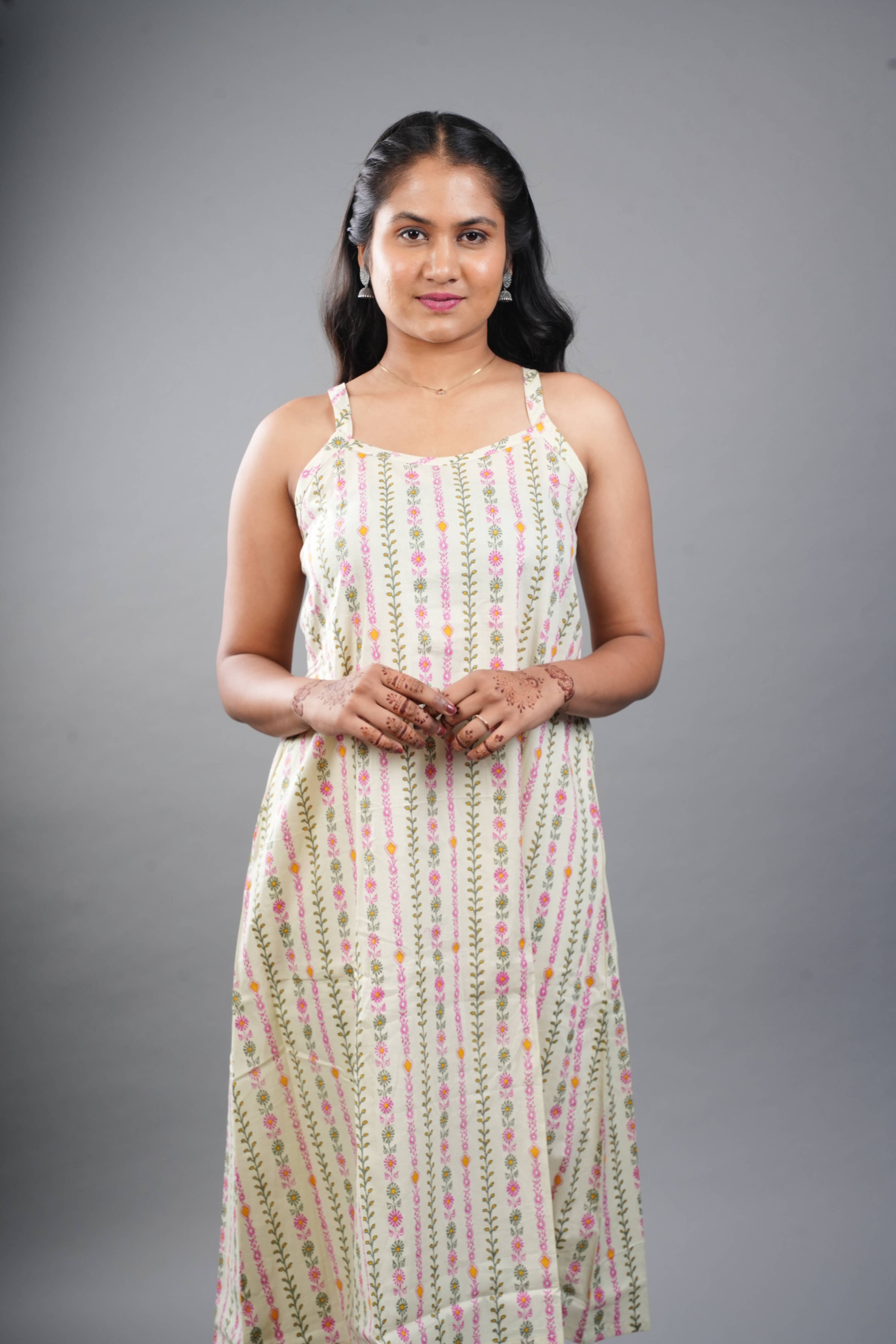White Sleeveless Stripes Spaghetti Kurti