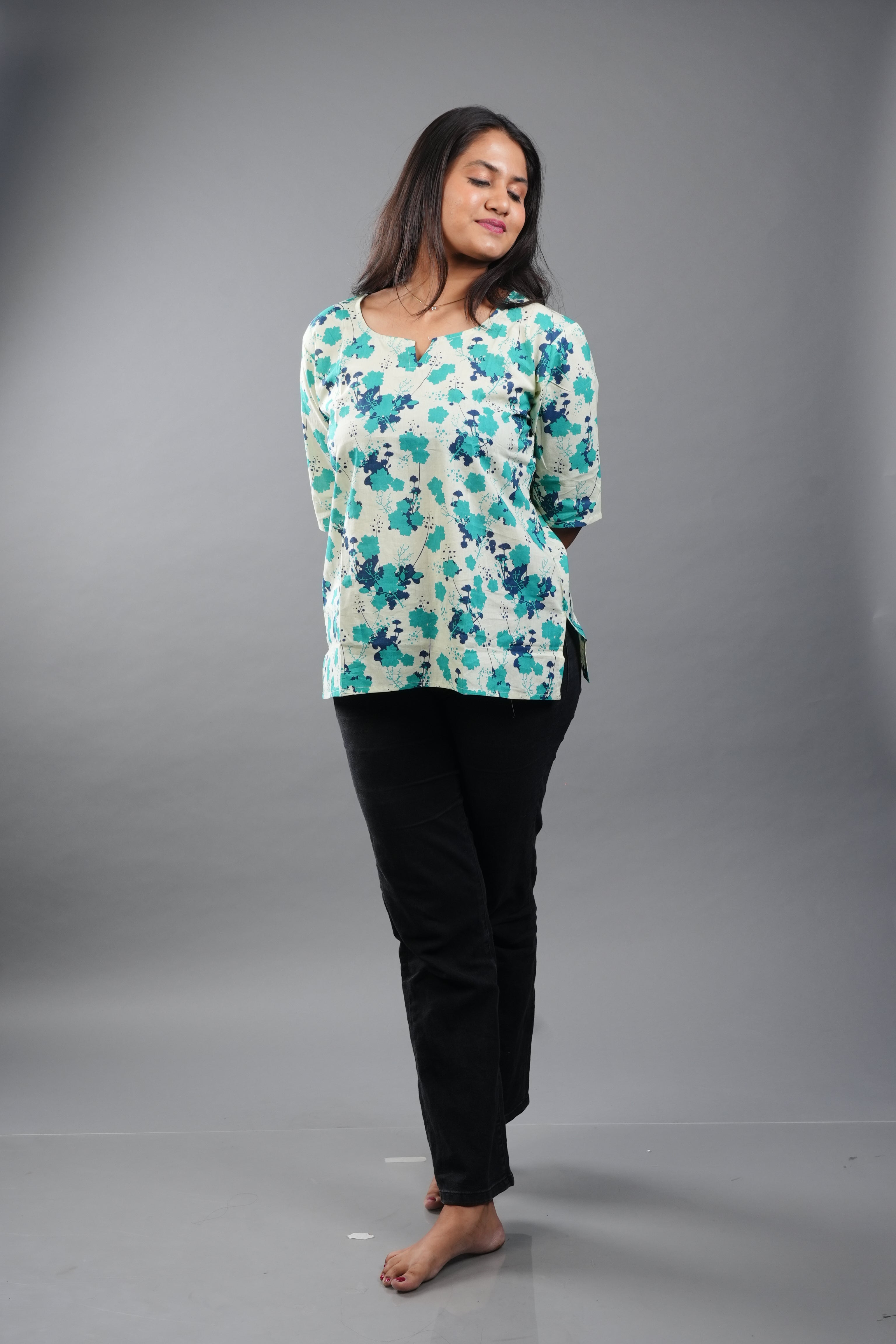 Blue Butterfly Printed Short Top