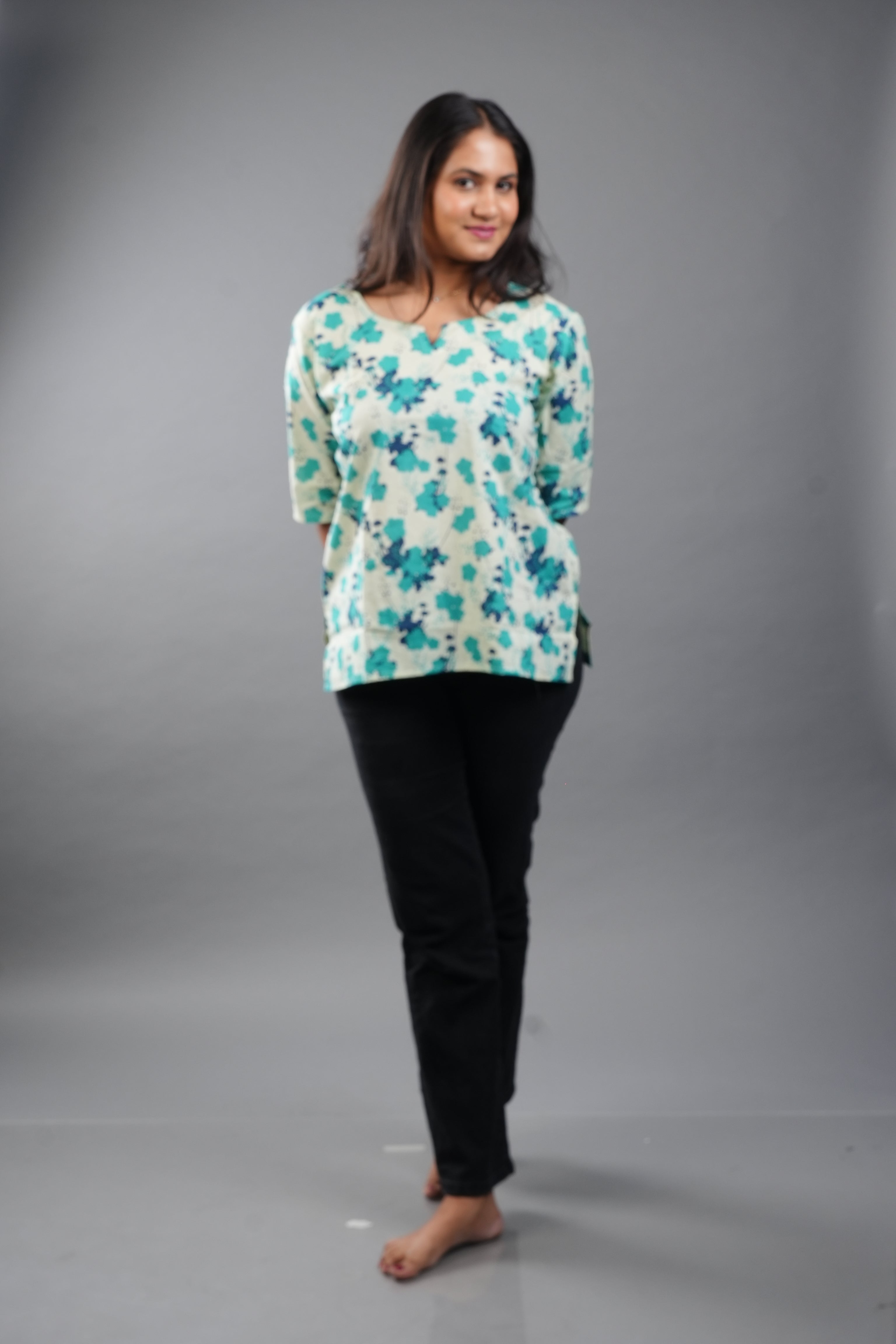 Blue Butterfly Printed Short Top