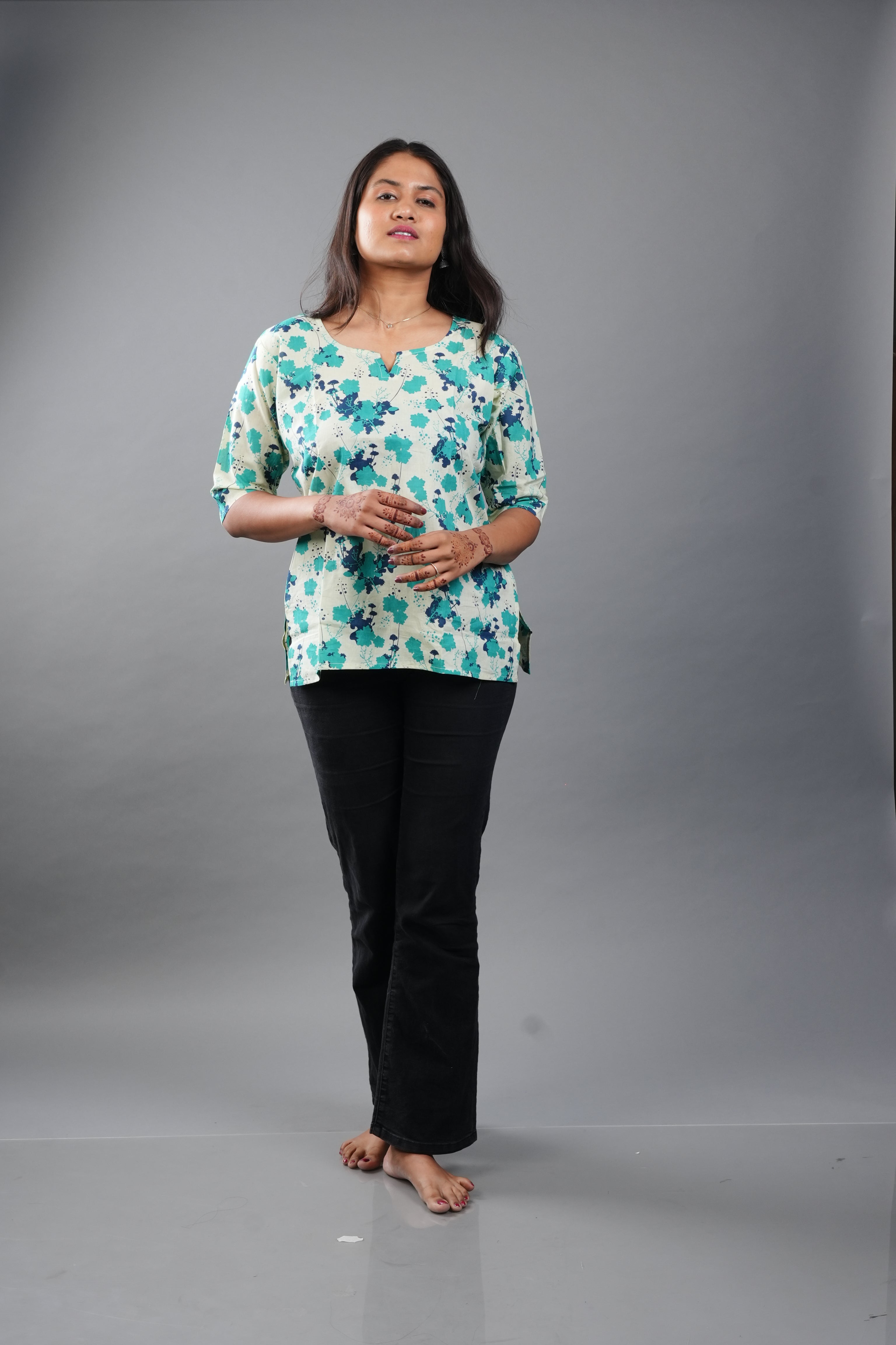 Blue Butterfly Printed Short Top