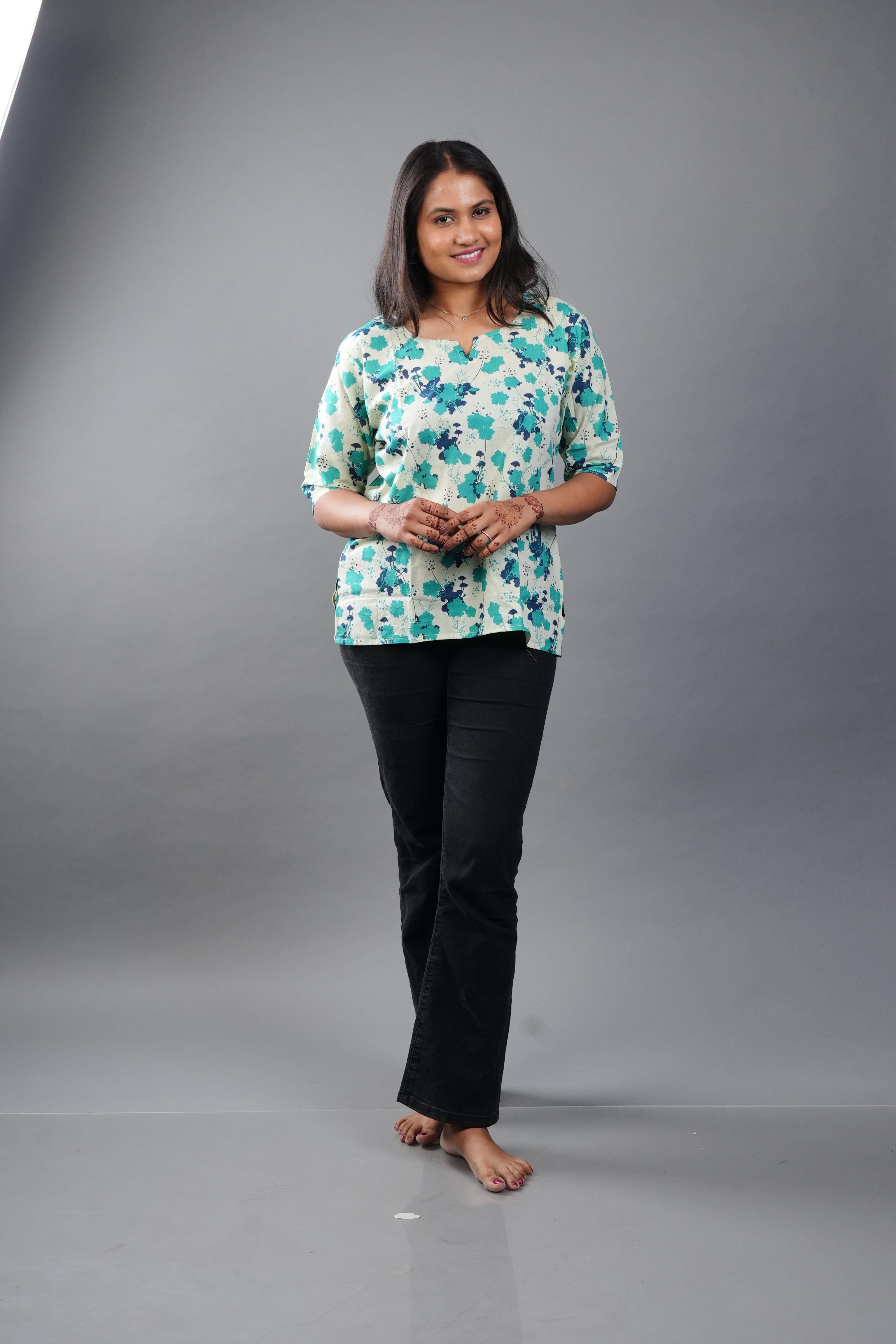 Blue Butterfly Printed Short Top