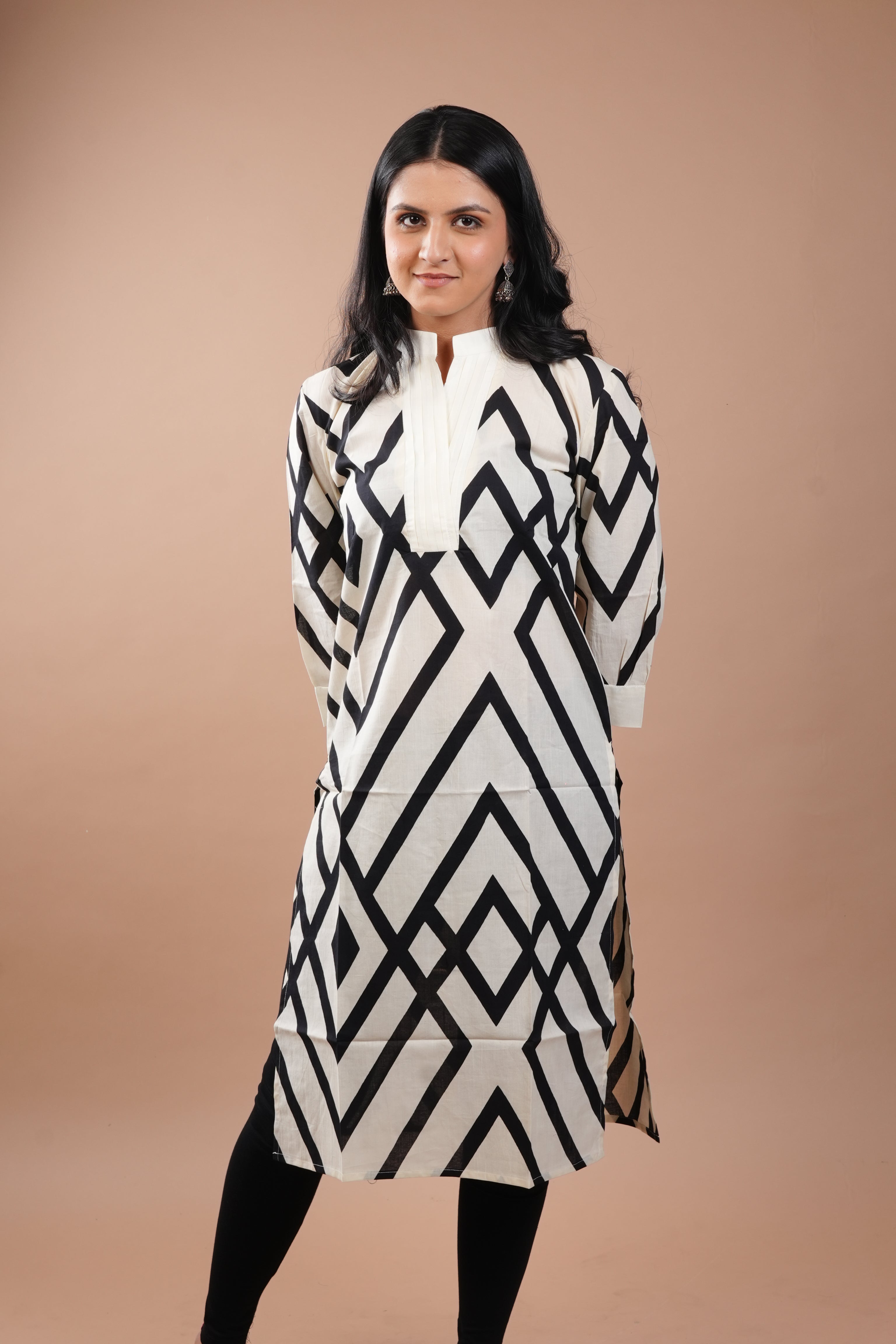 White Full Black Stripes Kurti