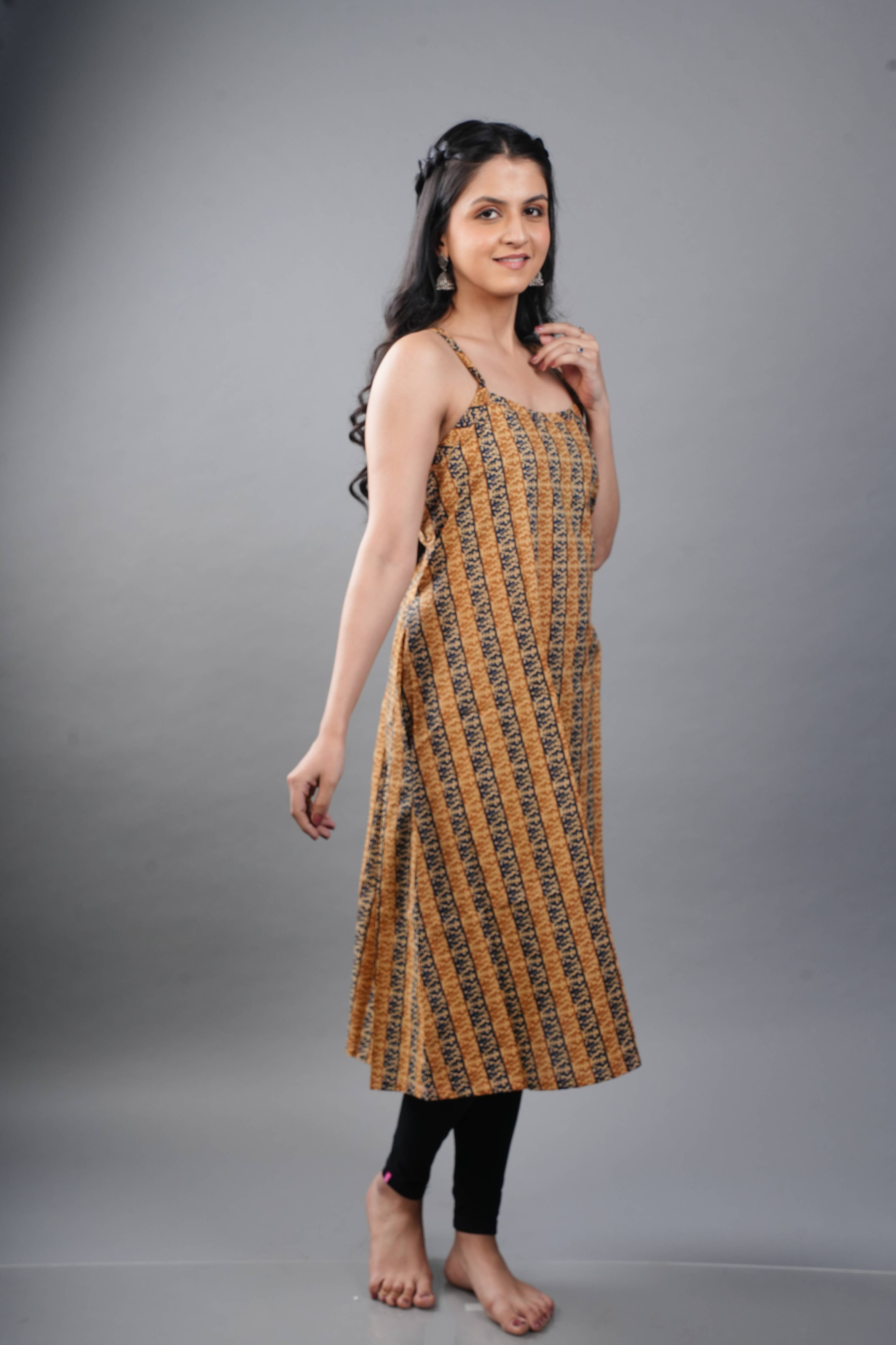 Brown Sleeveless Printed Kurta