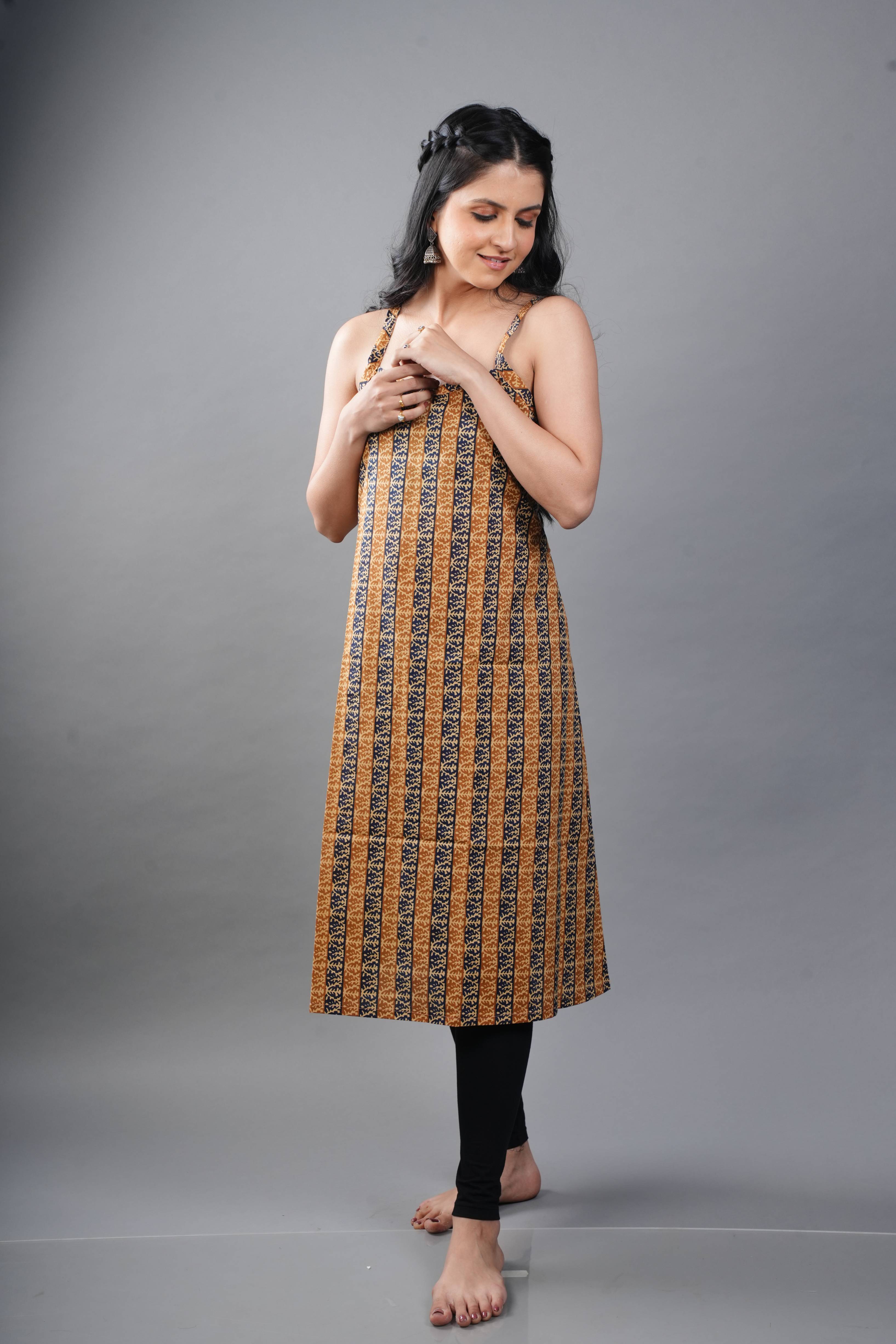 Brown Sleeveless Printed Kurta