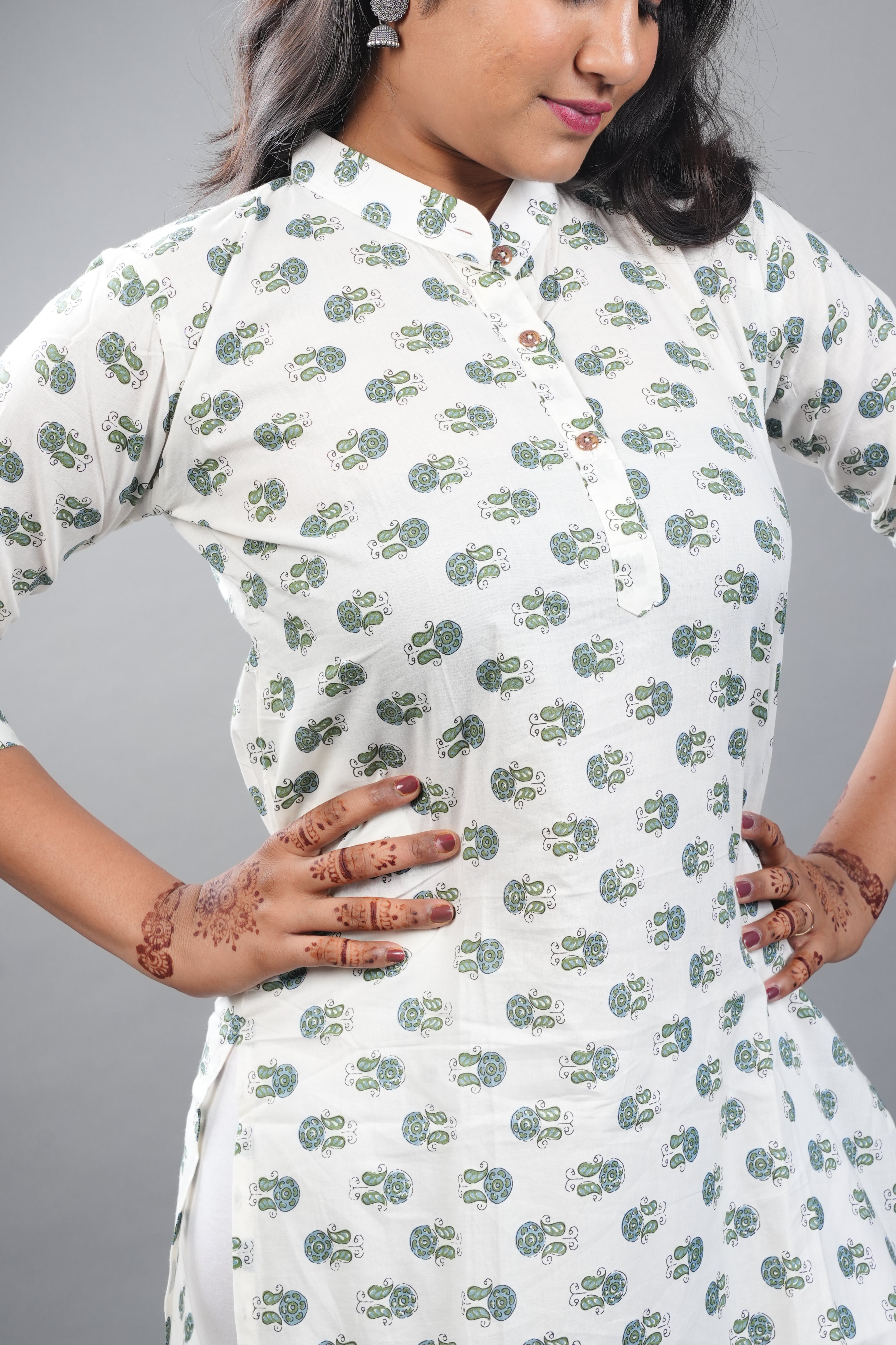 White Full Printed Kurti