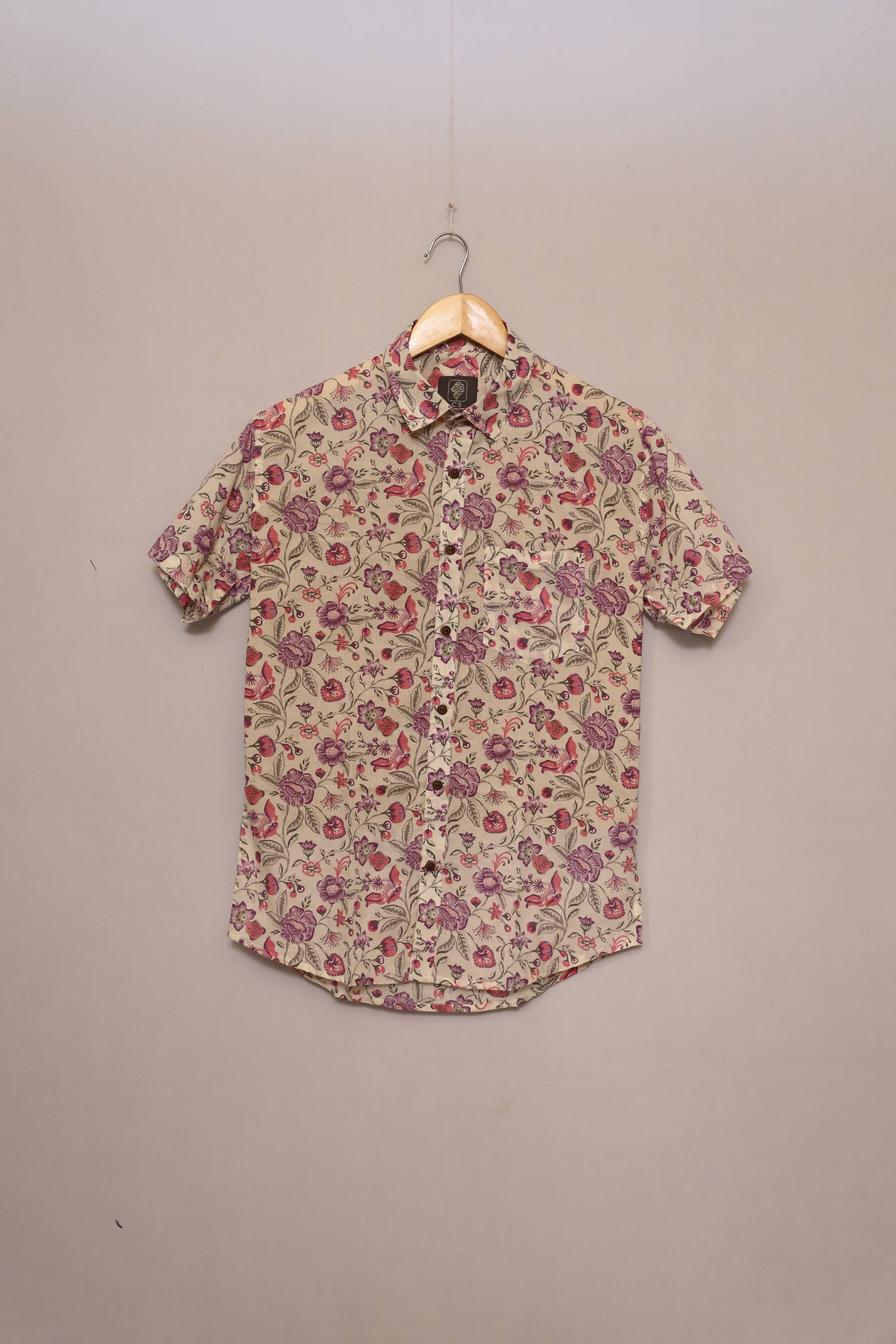 Floral Essence Beige Cotton Shirt – Made in India