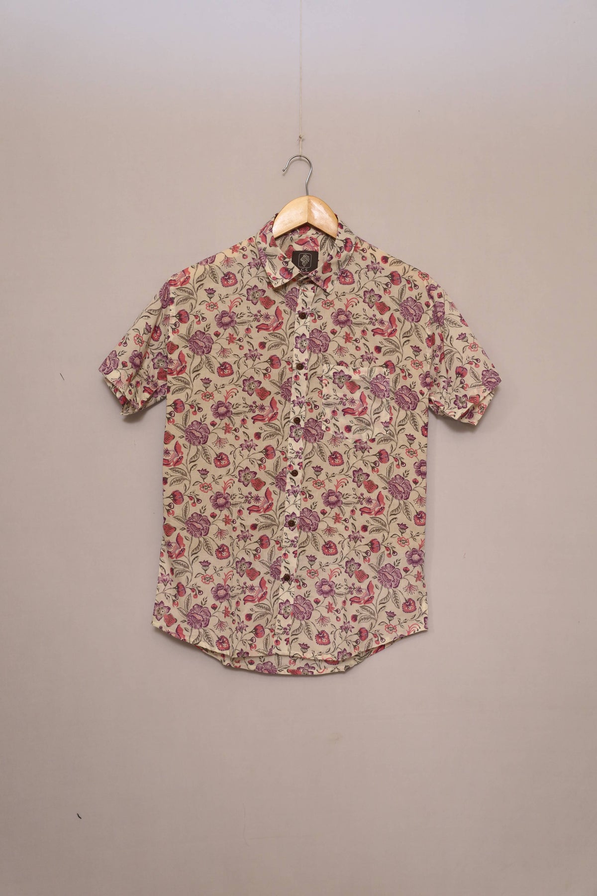 Floral Essence Beige Cotton Shirt – Made in India