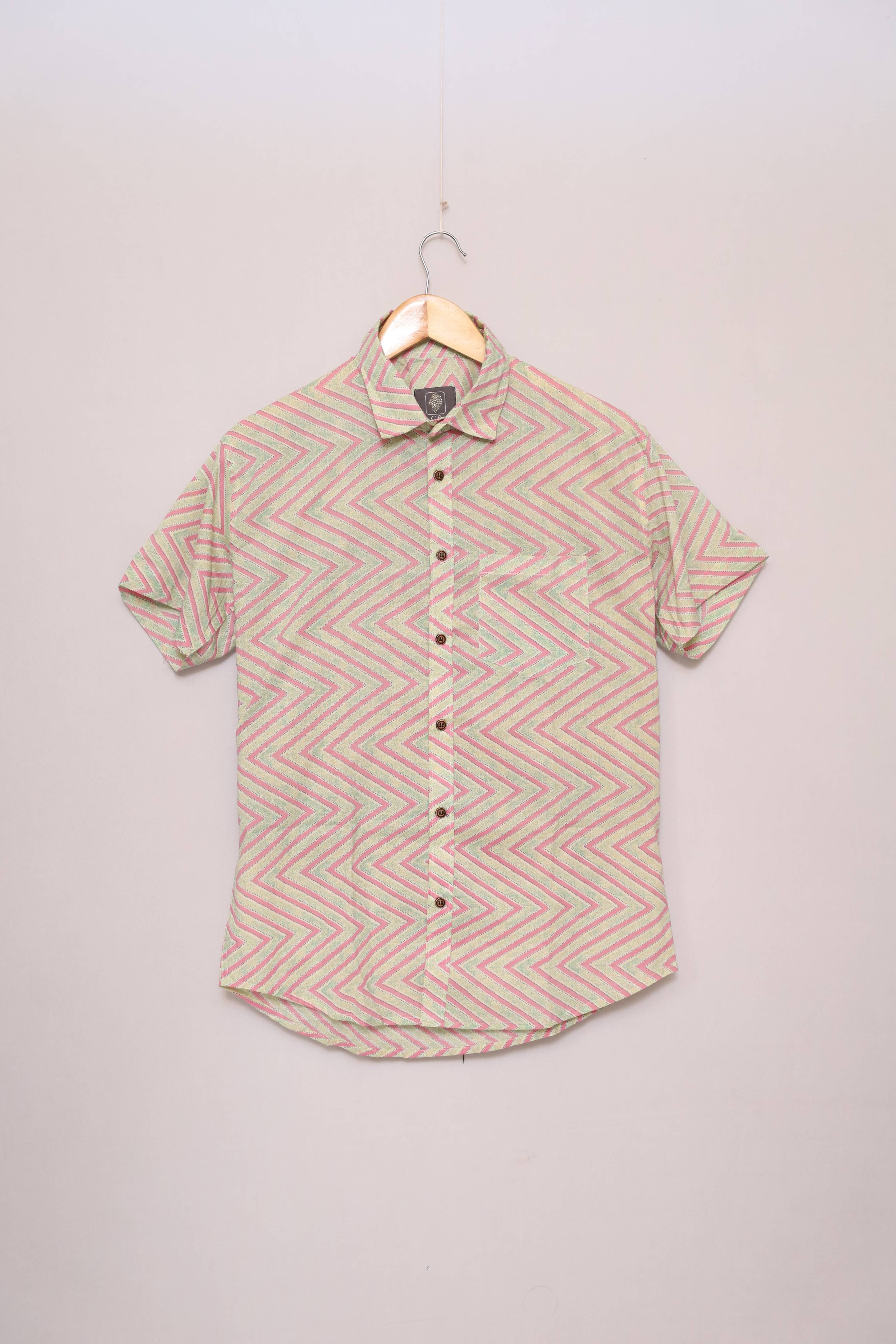 Geometric Groove Pastel Zigzag Short Sleeve Shirt