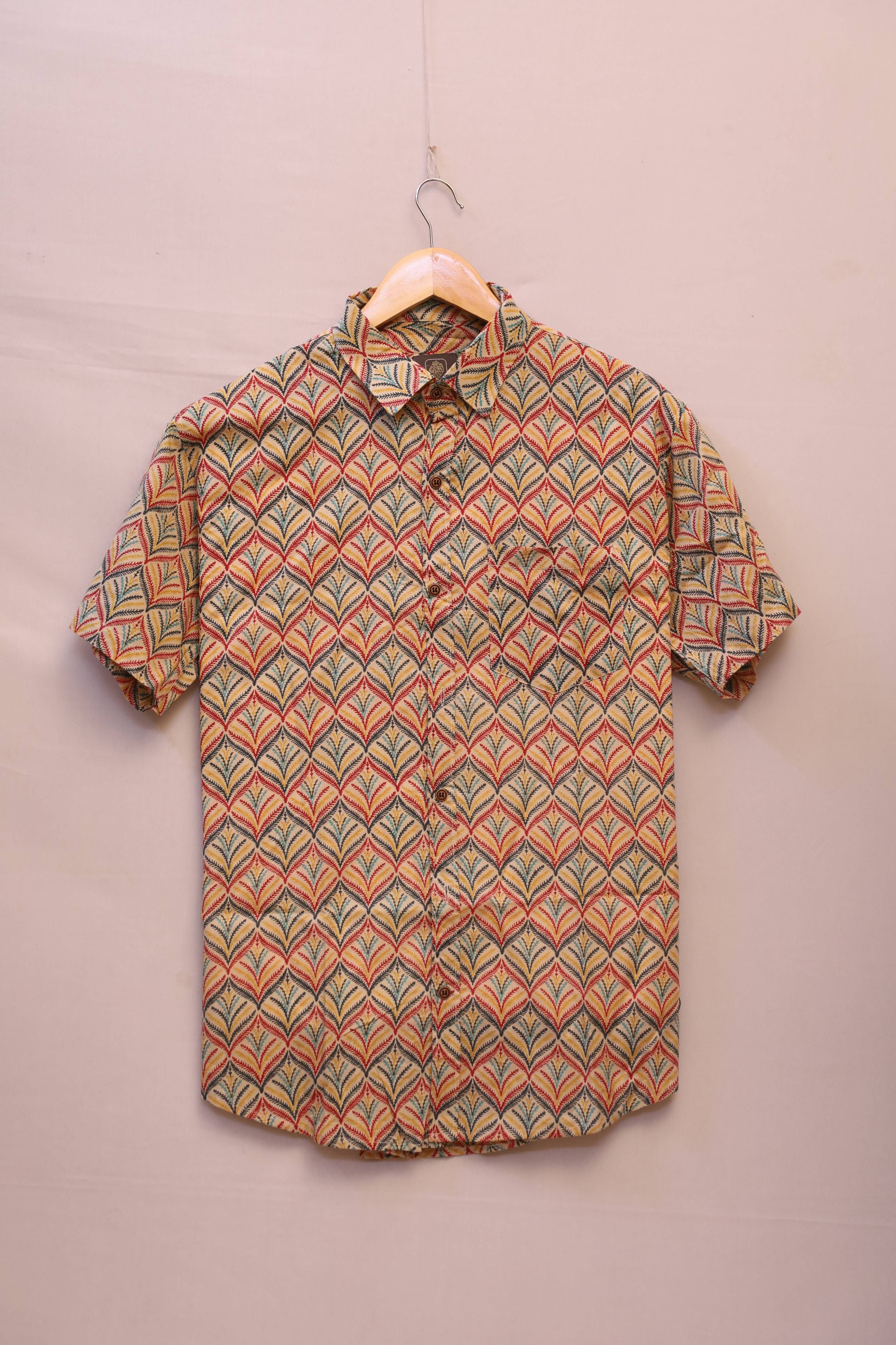 Golden Grove Retro Leaf Print Cotton Shirt