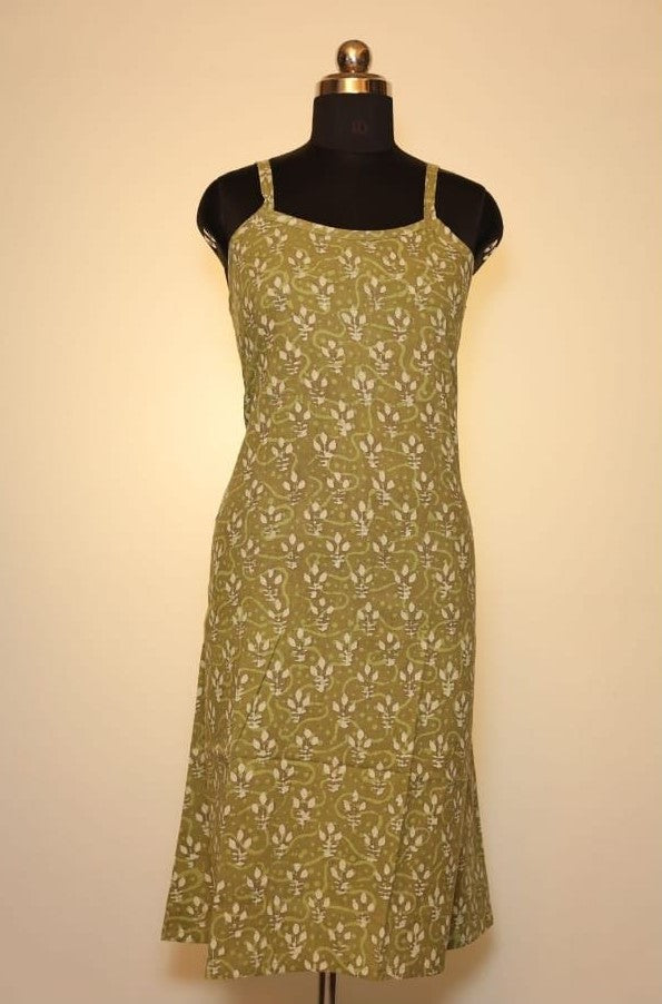 Green Floral Print Spaghetti Kurti