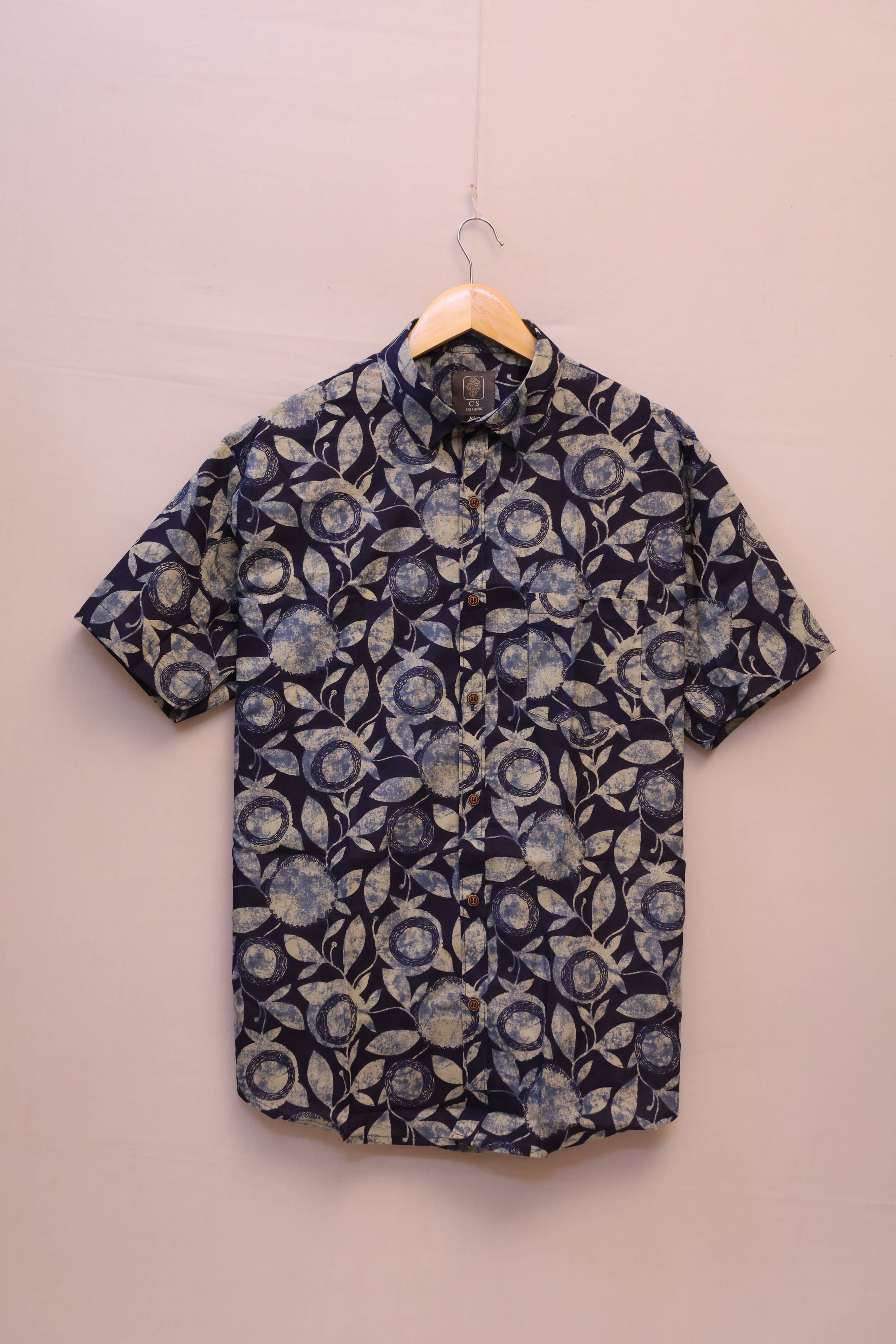 Indigo Bloom Leaf Unisex Cotton Shirt