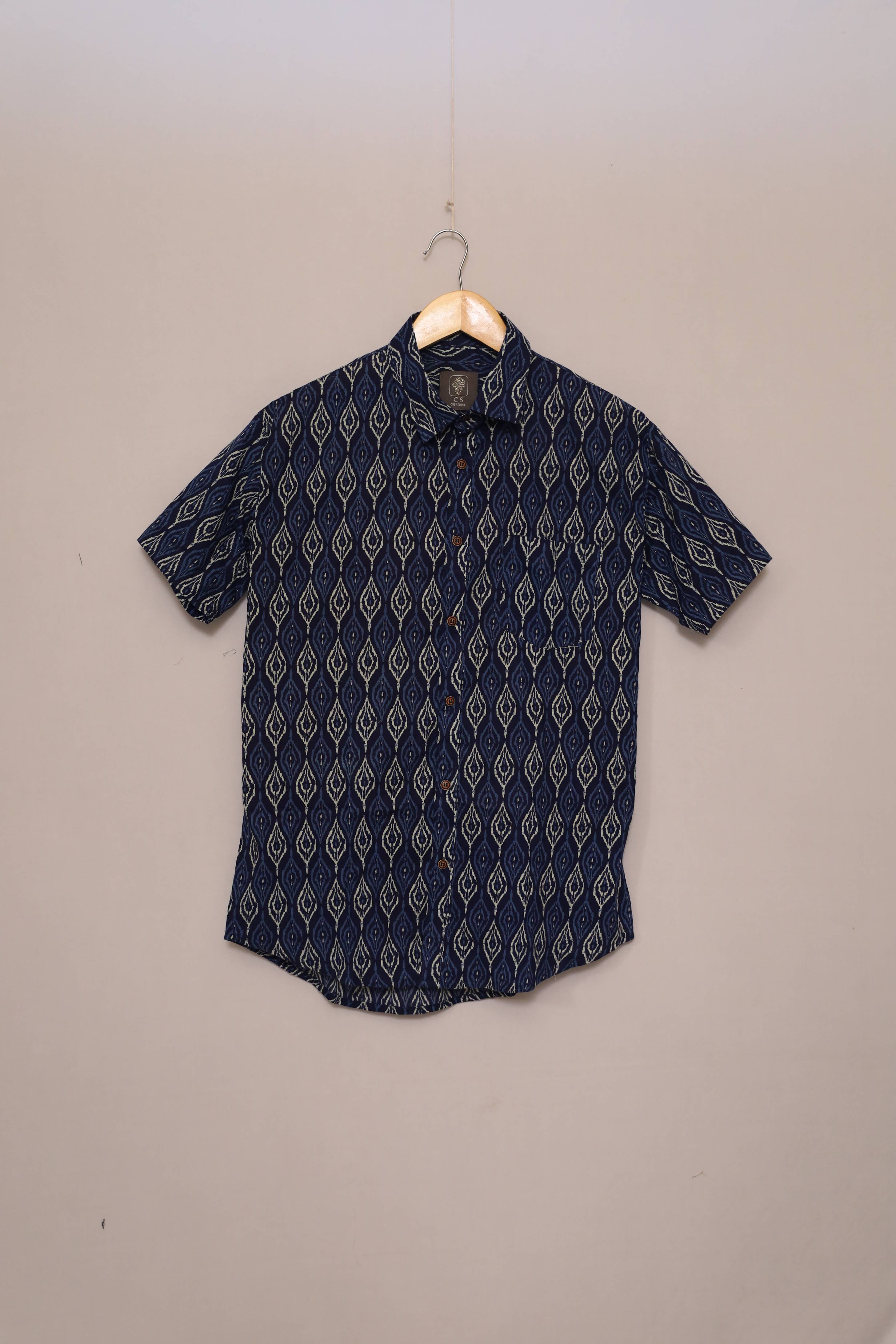 Indigo Ikat Diamond Unisex Cotton Shirt