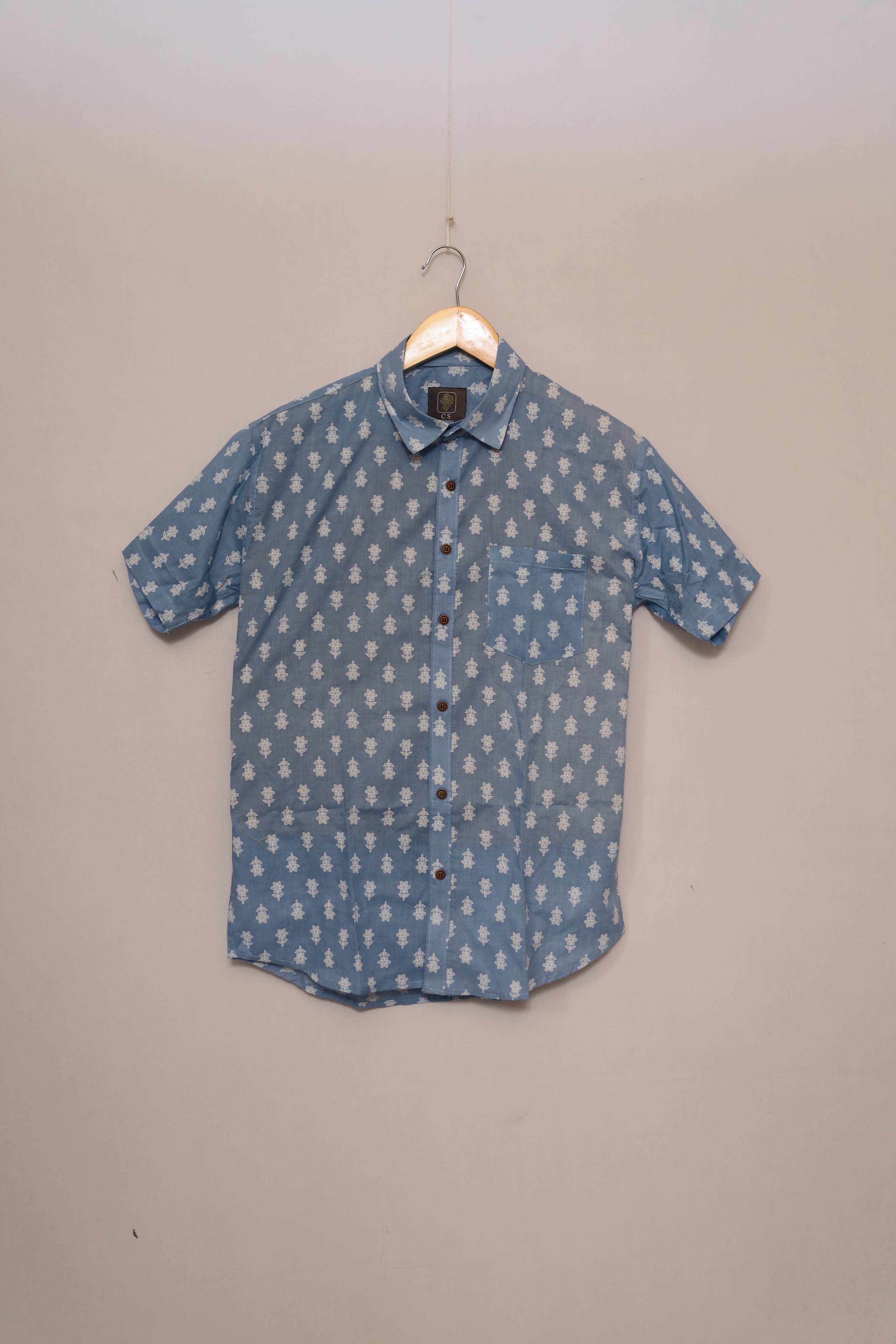 Indigo Petal Unisex Cotton Shirt