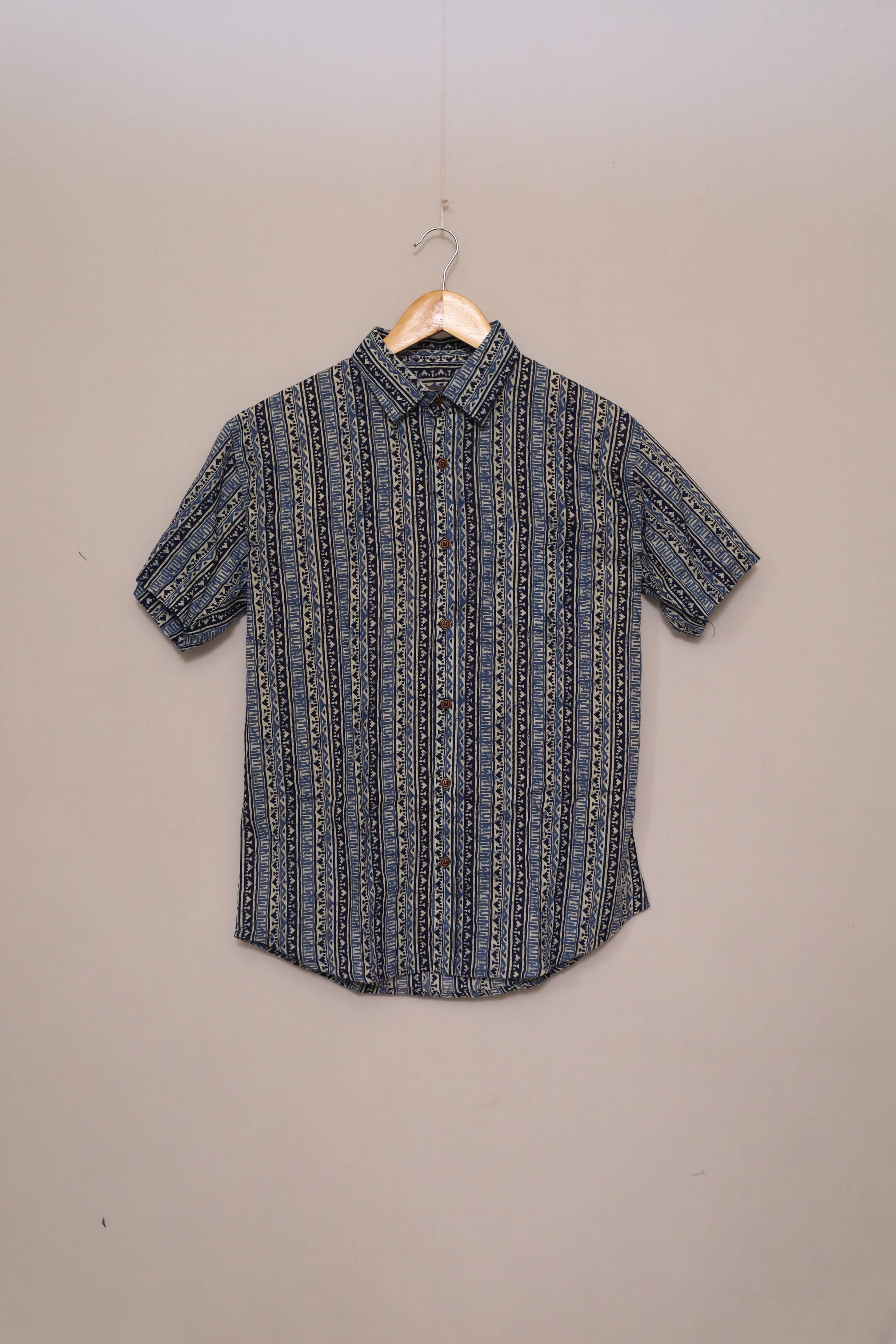 Indigo Tribal Stripes Unisex Cotton Shirt