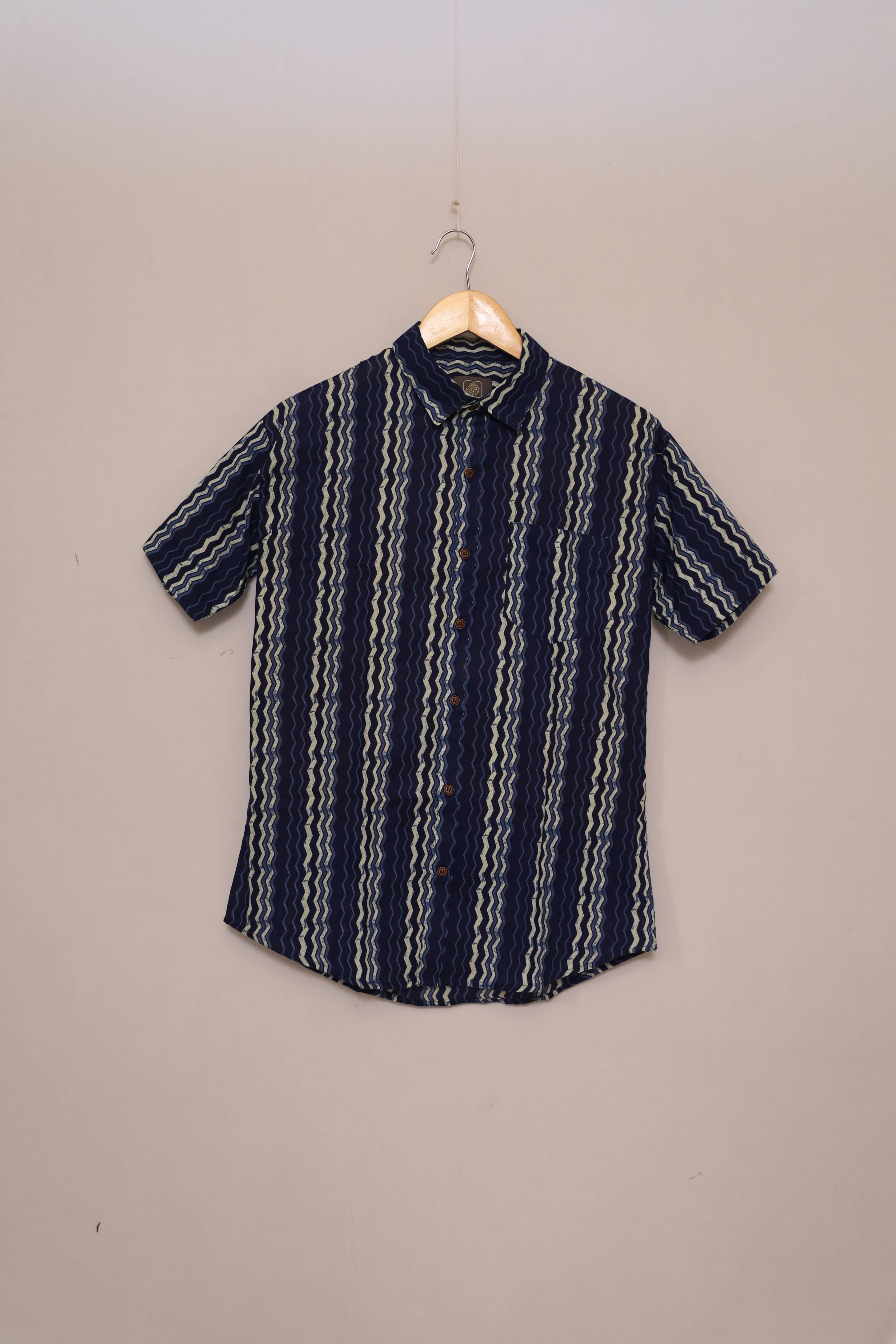 Indigo Wave Stripes Unisex Cotton Shirt