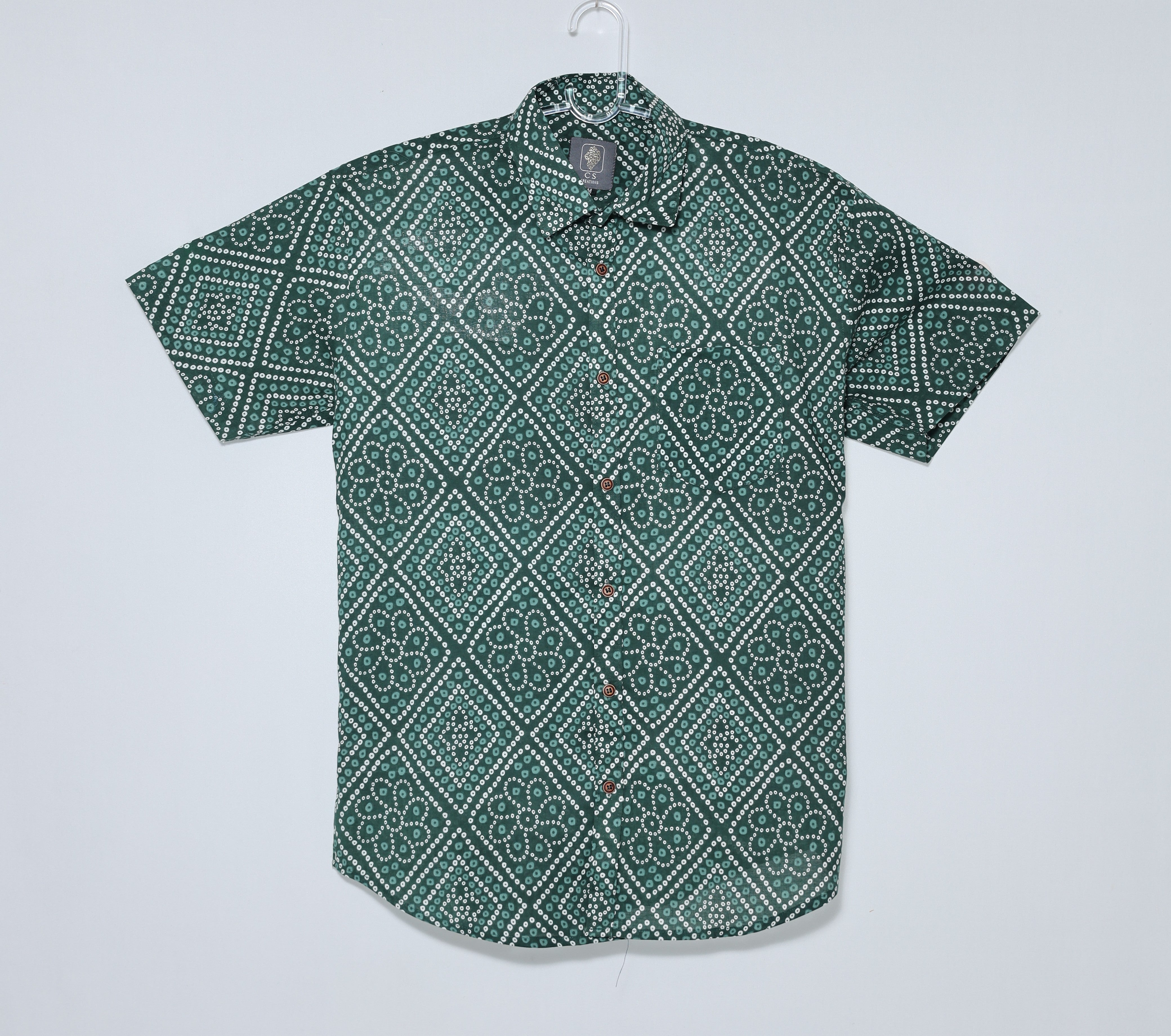 Premium Green Printed Cotton Half Sleeve Shirt for Men