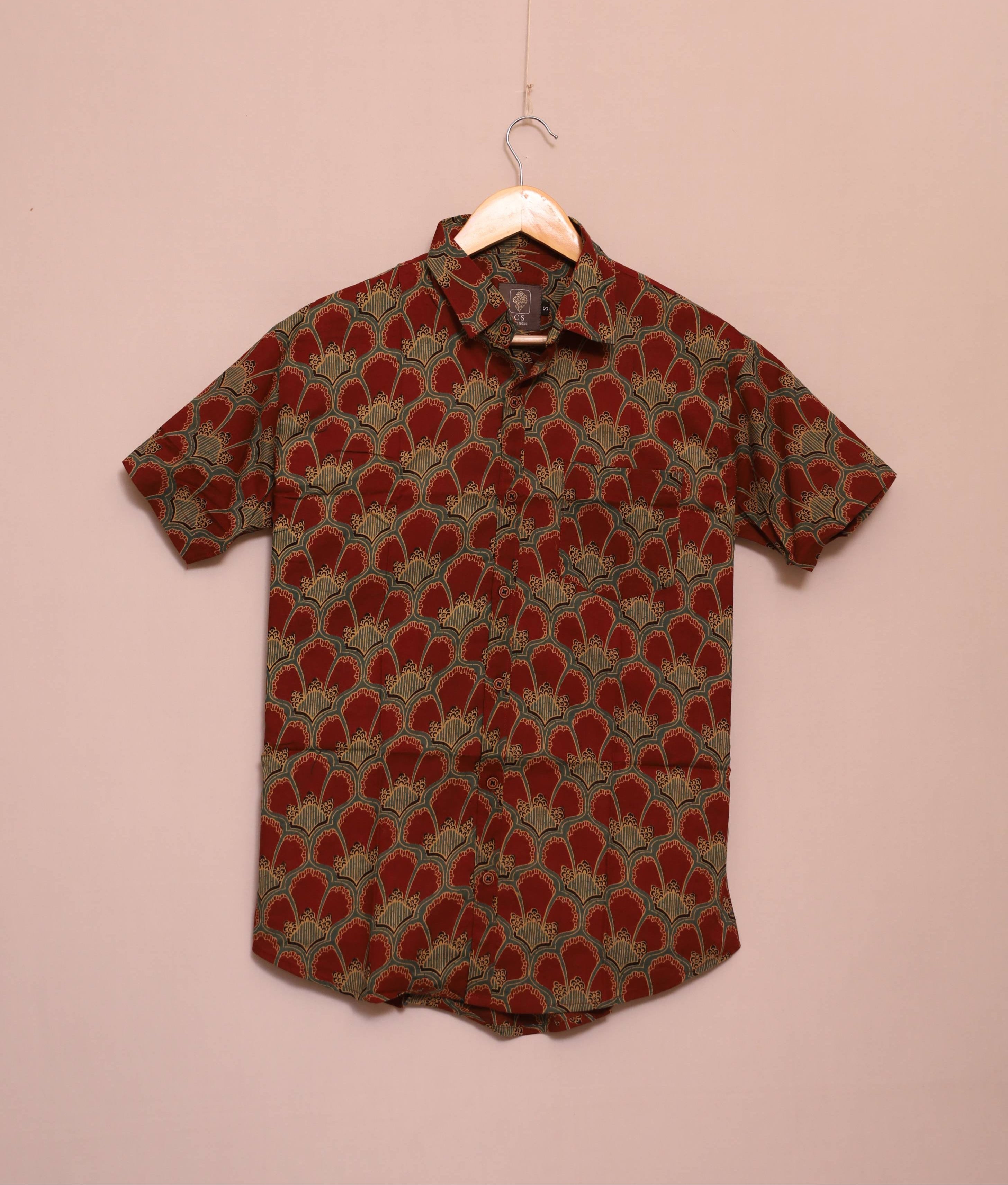 Maroon Palmette Cotton Shirt