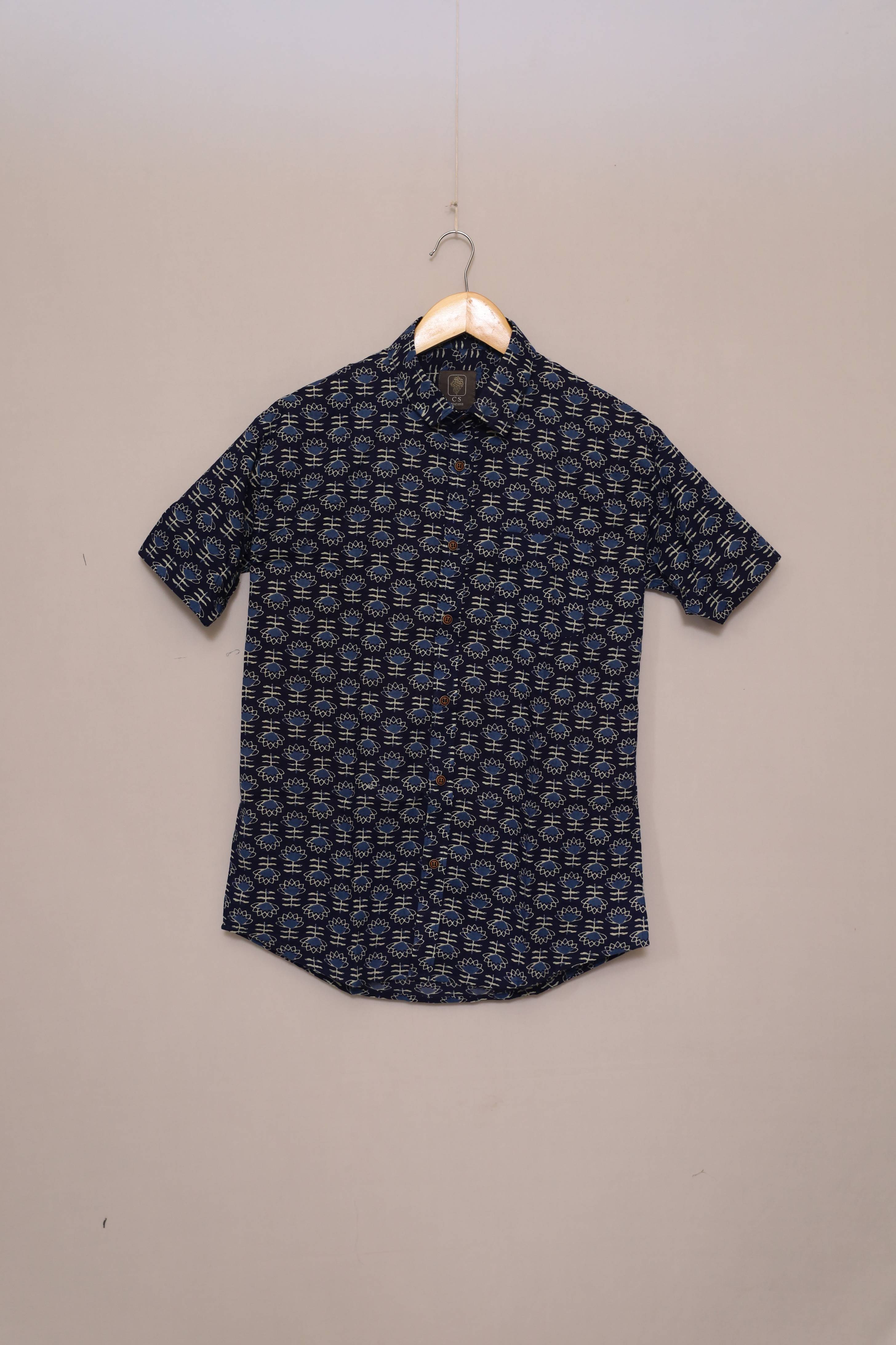 Midnight Indigo Geo Print Short Sleeve Shirt