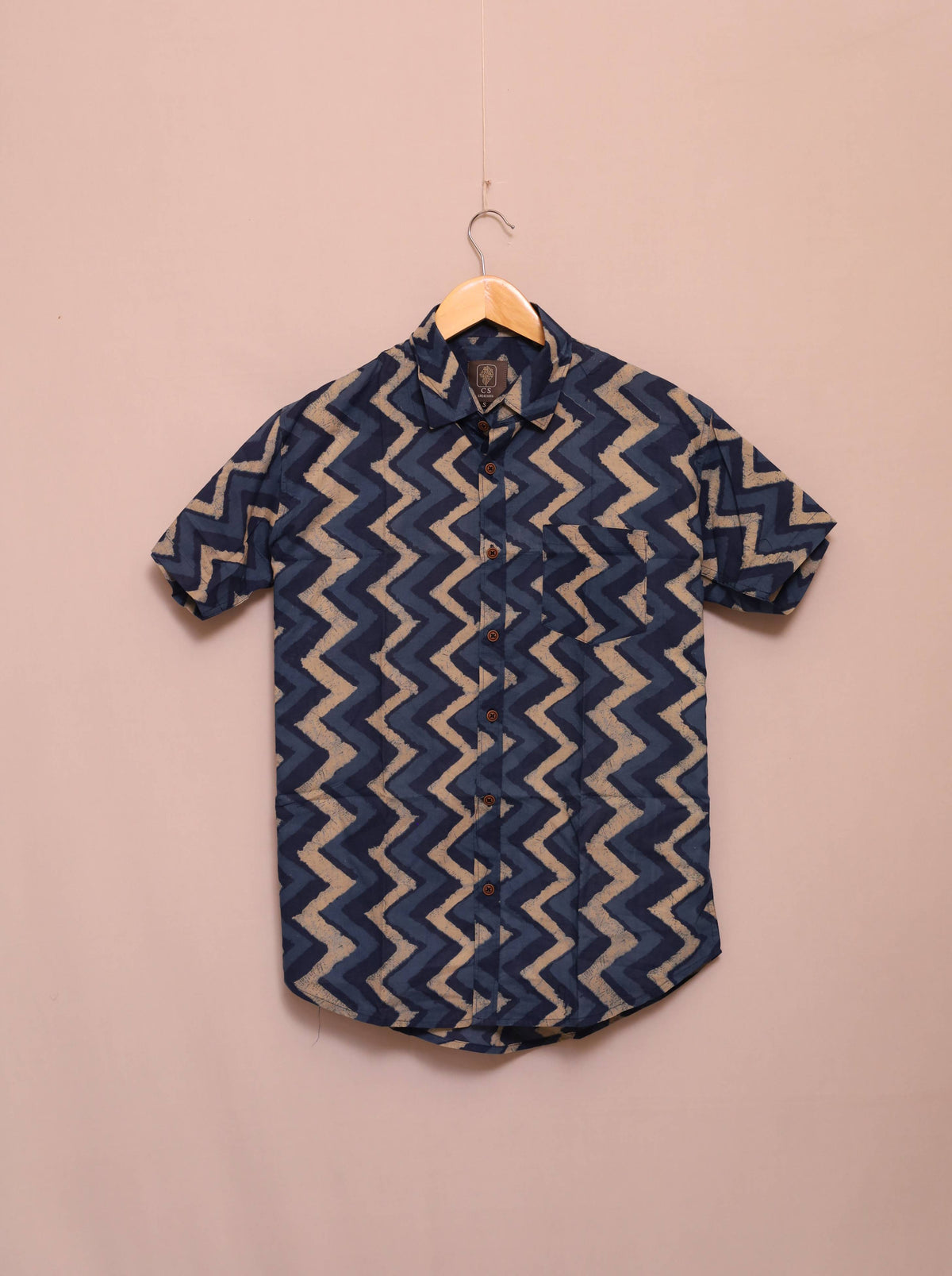 Navy Chevron Unisex Cotton Shirt