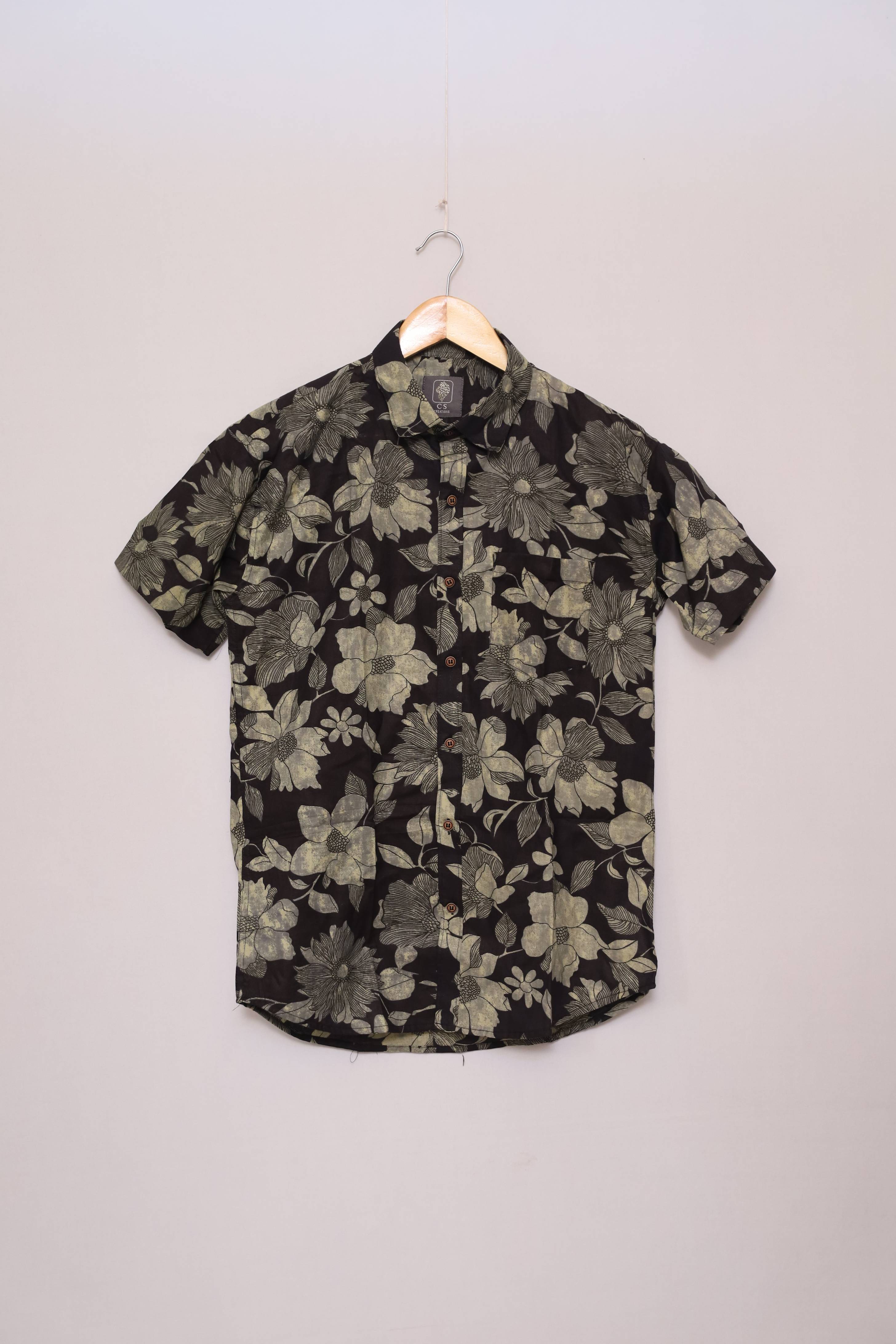 Noir Forest Floral Unisex Cotton Shirt