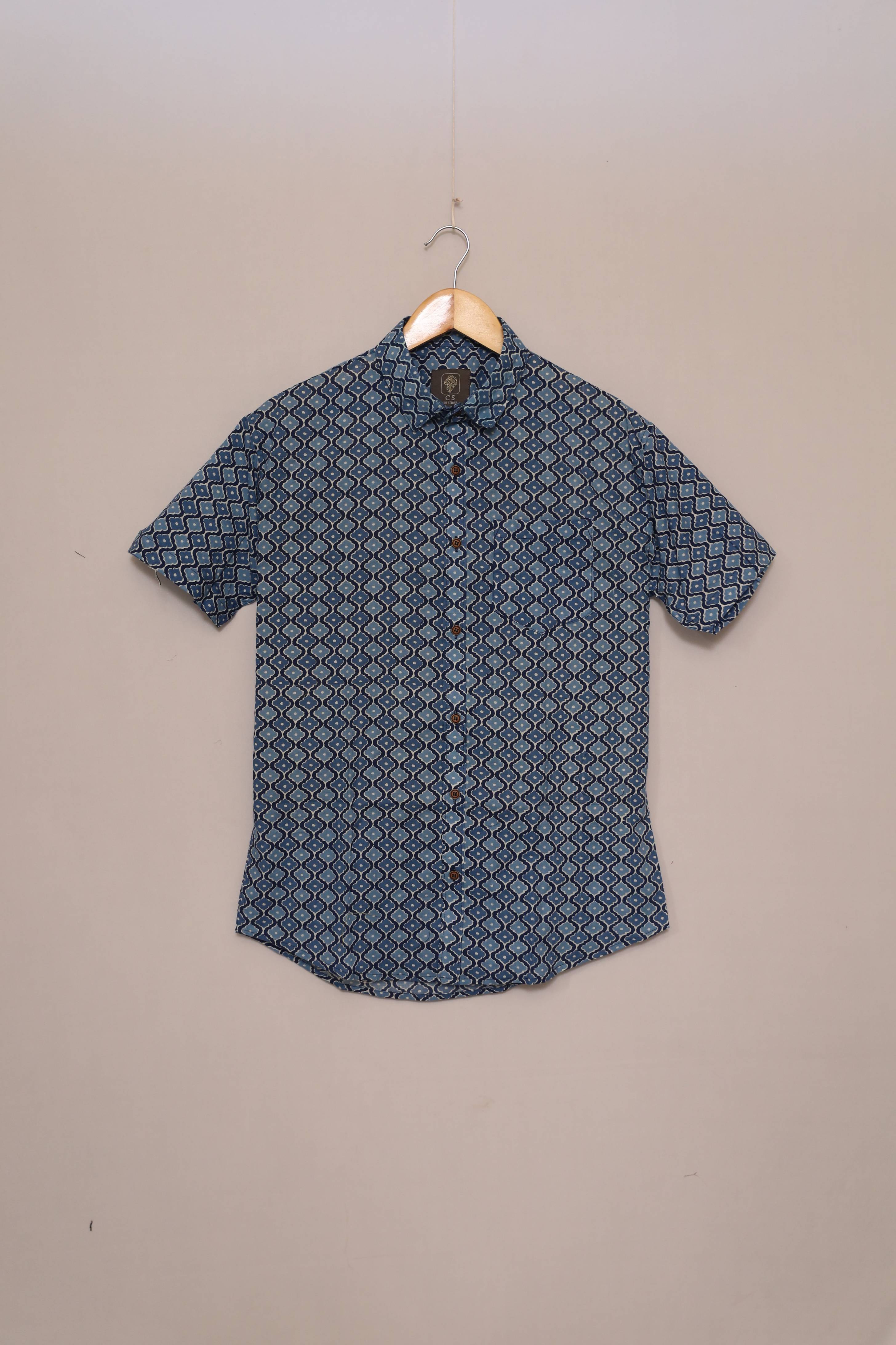 Ocean Wave Geo Print Unisex Cotton Shirt