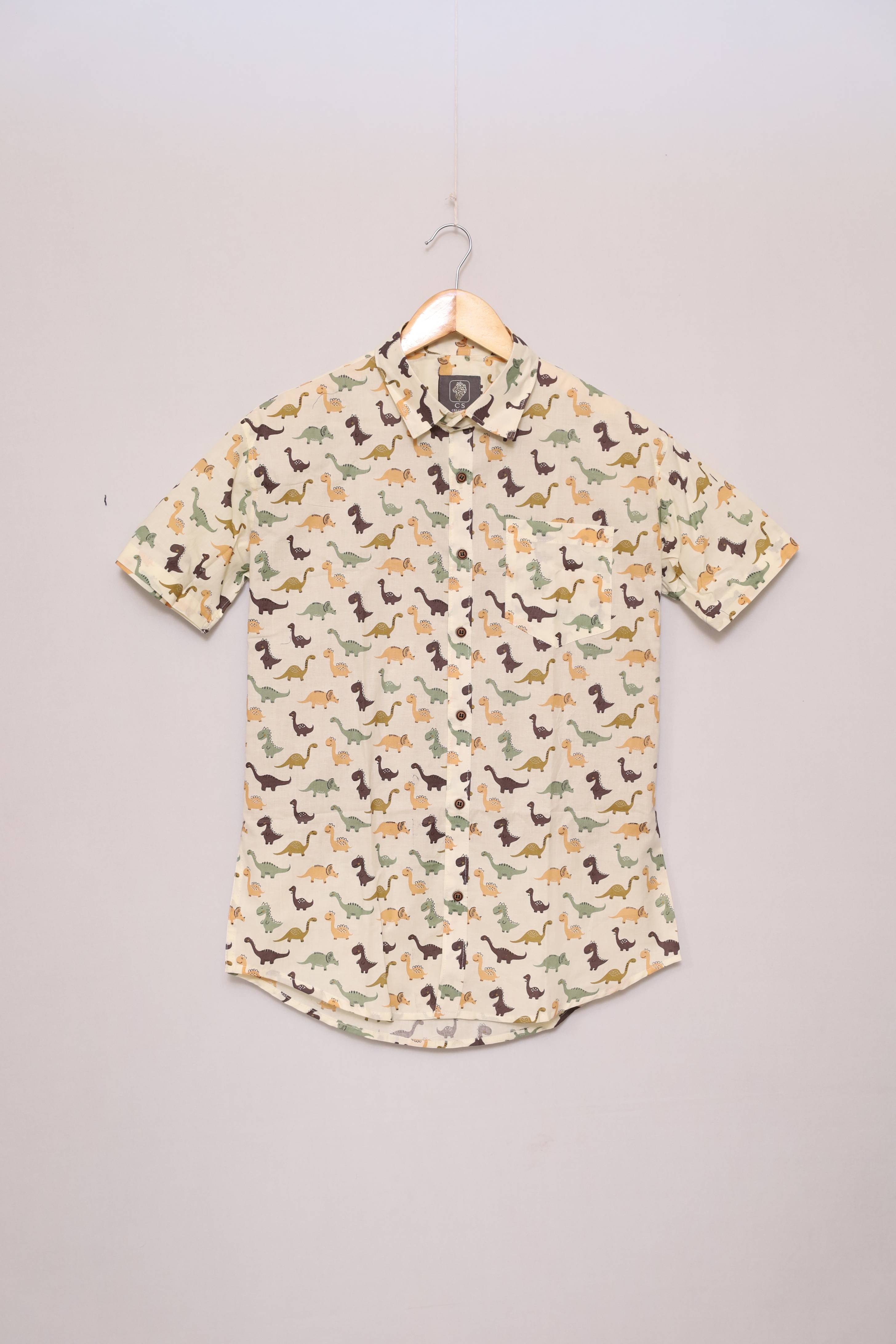 Off White Dino Pattern Shirt – 100% Cotton Comfort