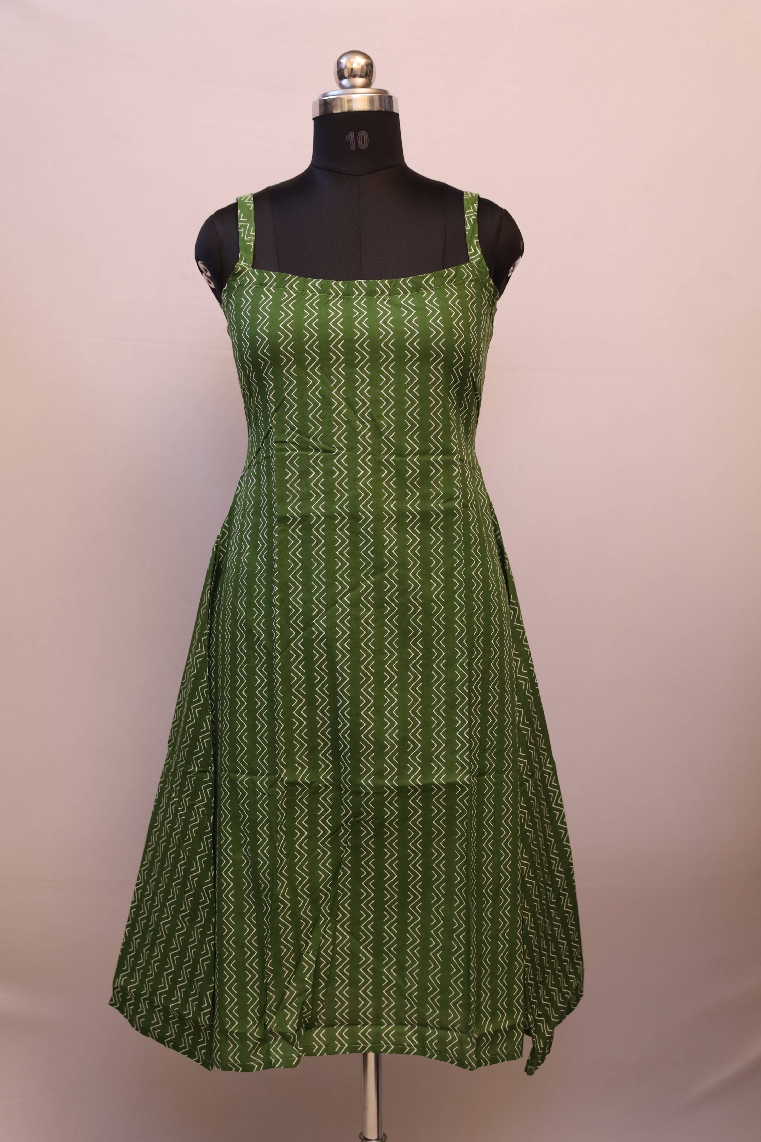 Olive Chevron Spaghetti Kurti