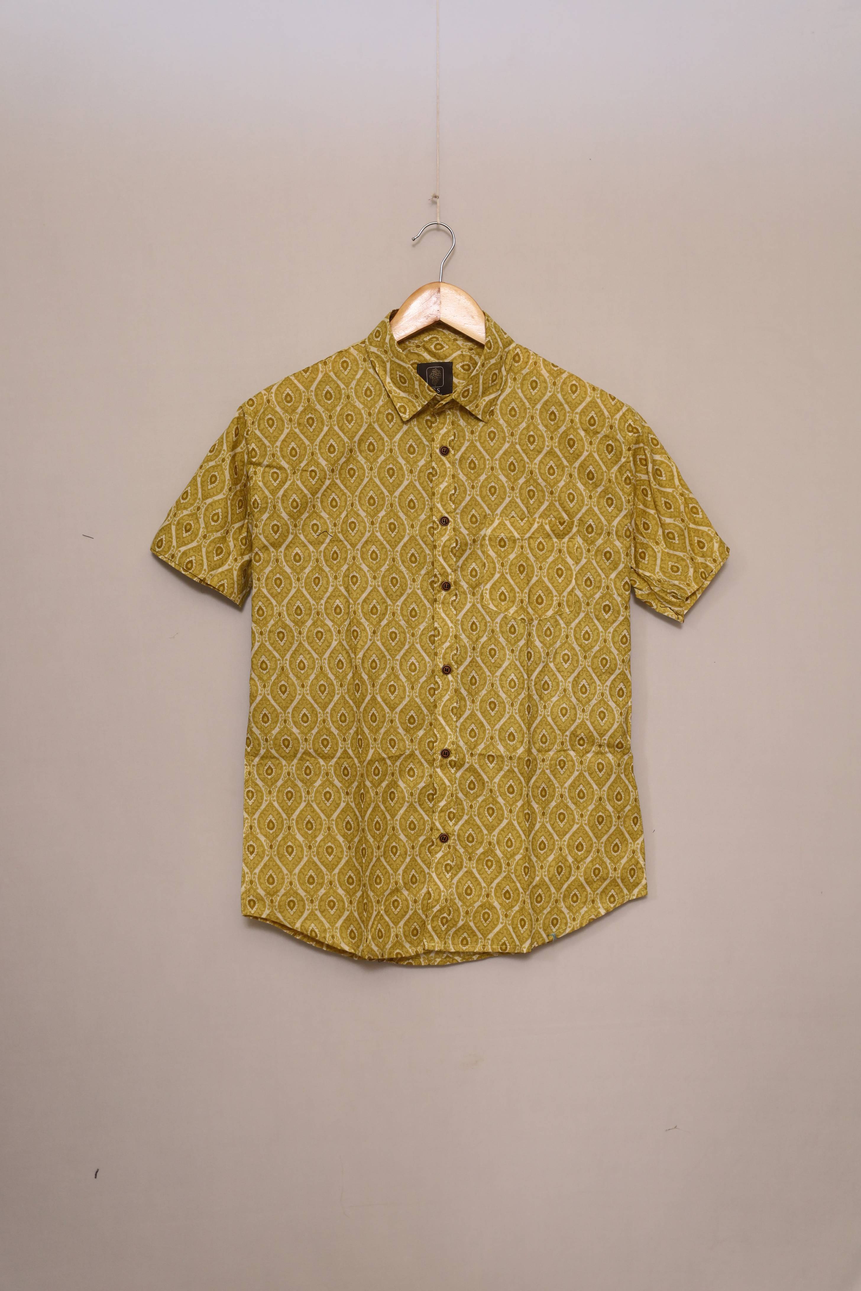 Olive Ikat Geo Unisex Cotton Shirt