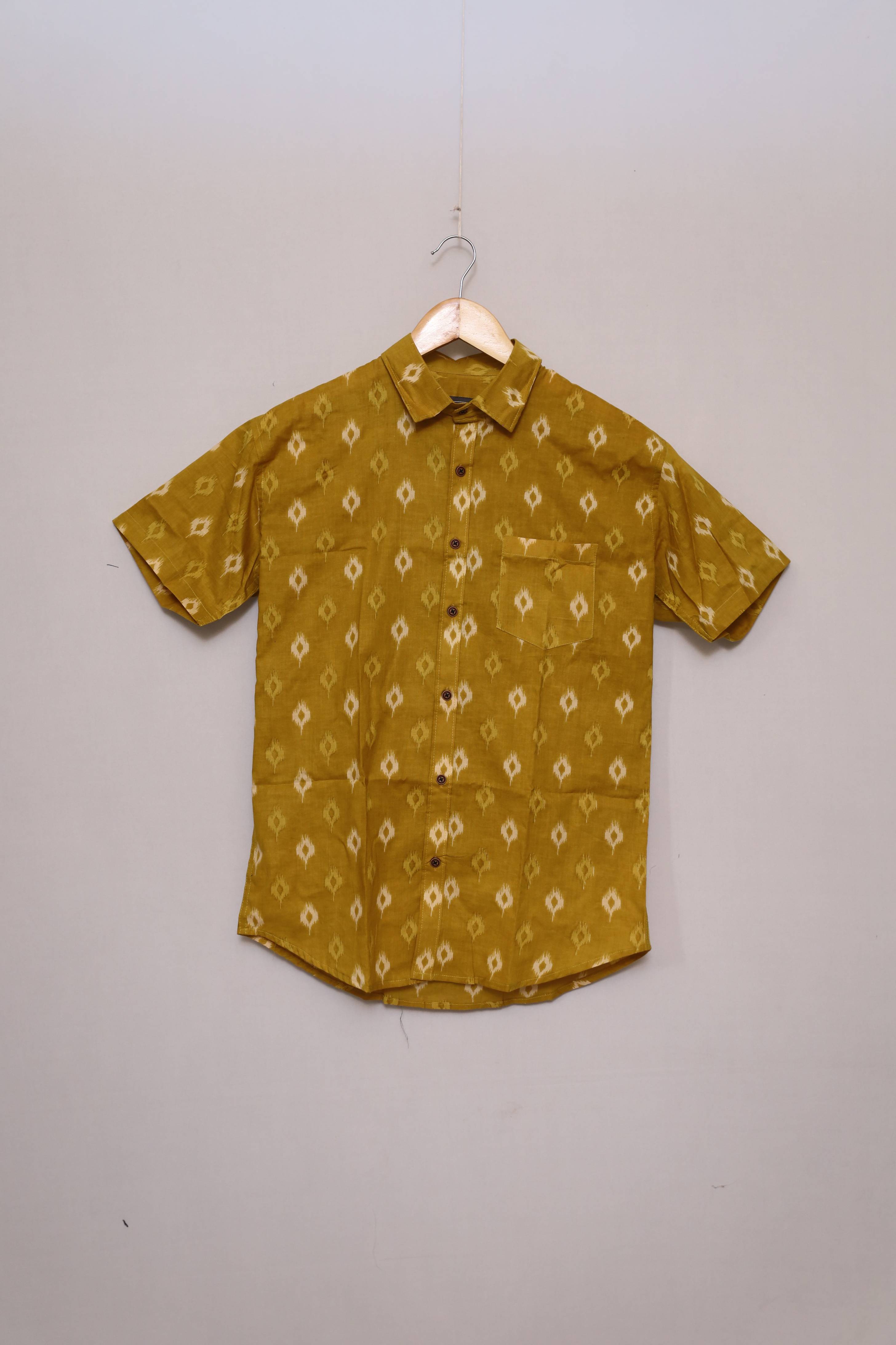 Olive Minimal Ikat Unisex Cotton Shirt