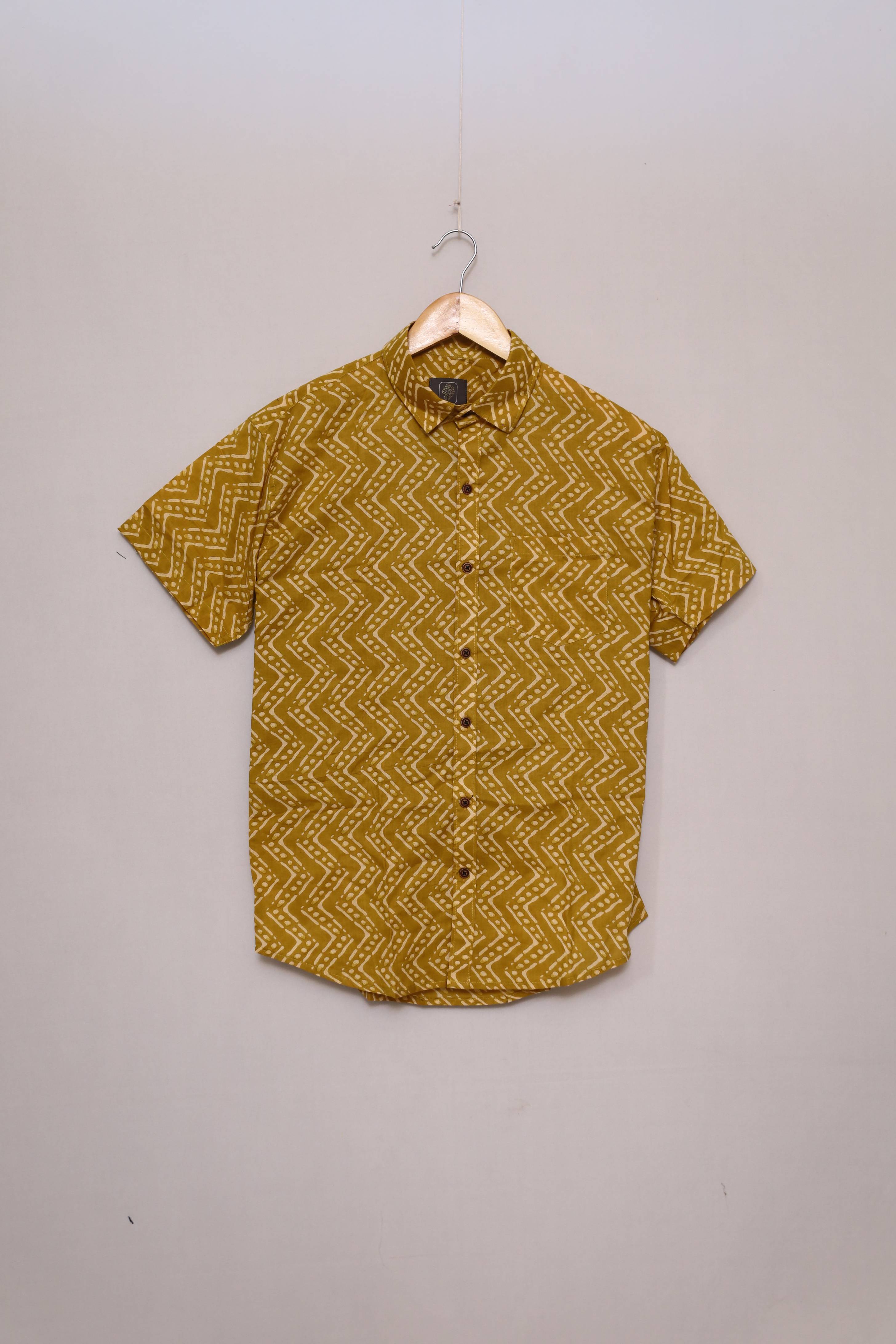 Olive Zigzag Unisex Cotton Shirt