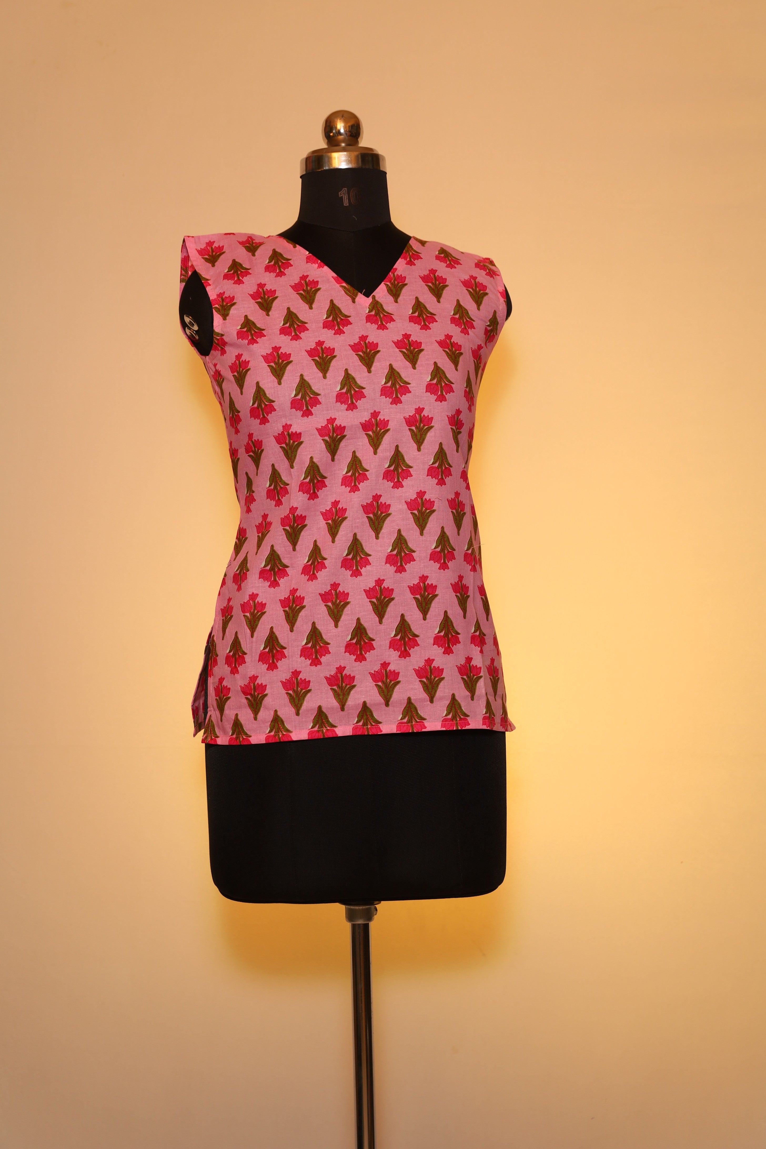 Pink Blossom Elegance Sleeveless Short Top