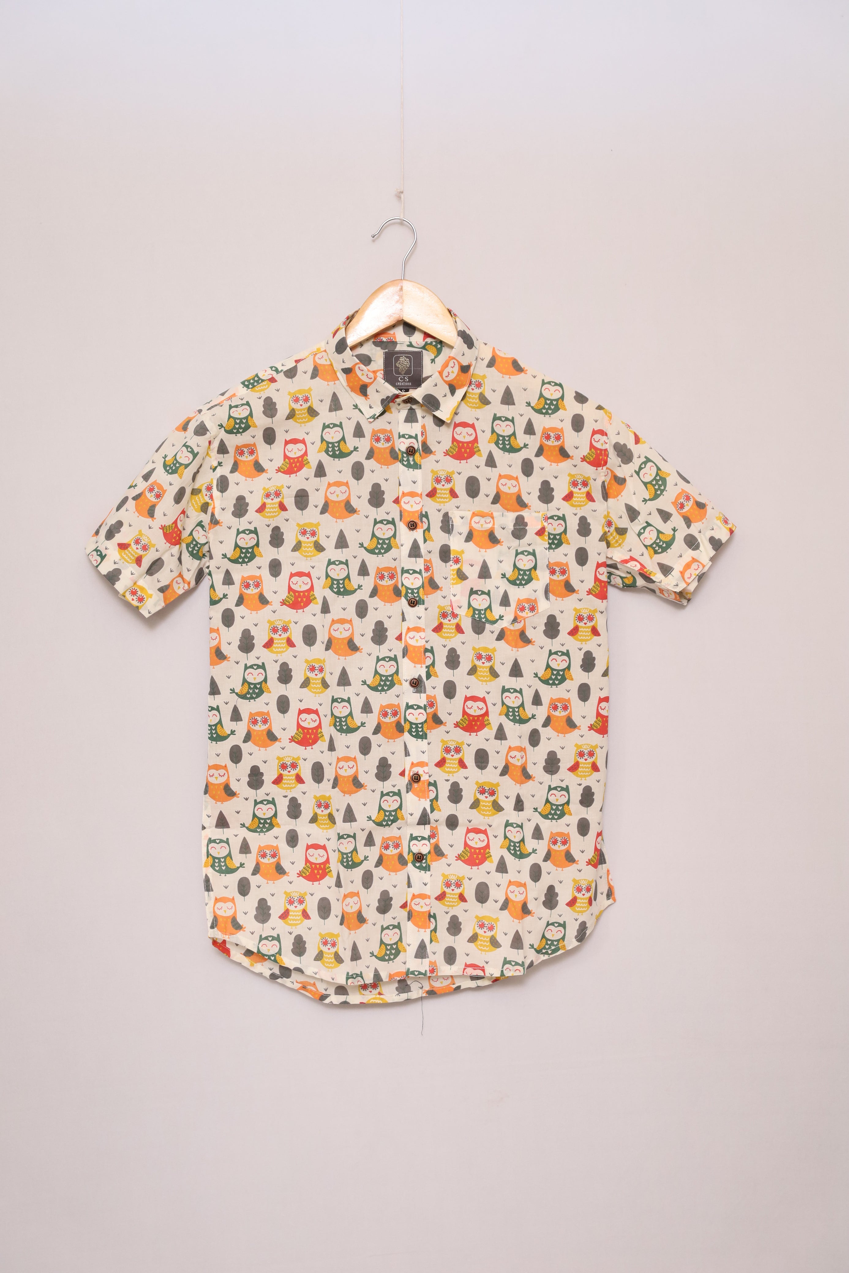 Playful Owl Print Shirt – 100% Cotton Comfort