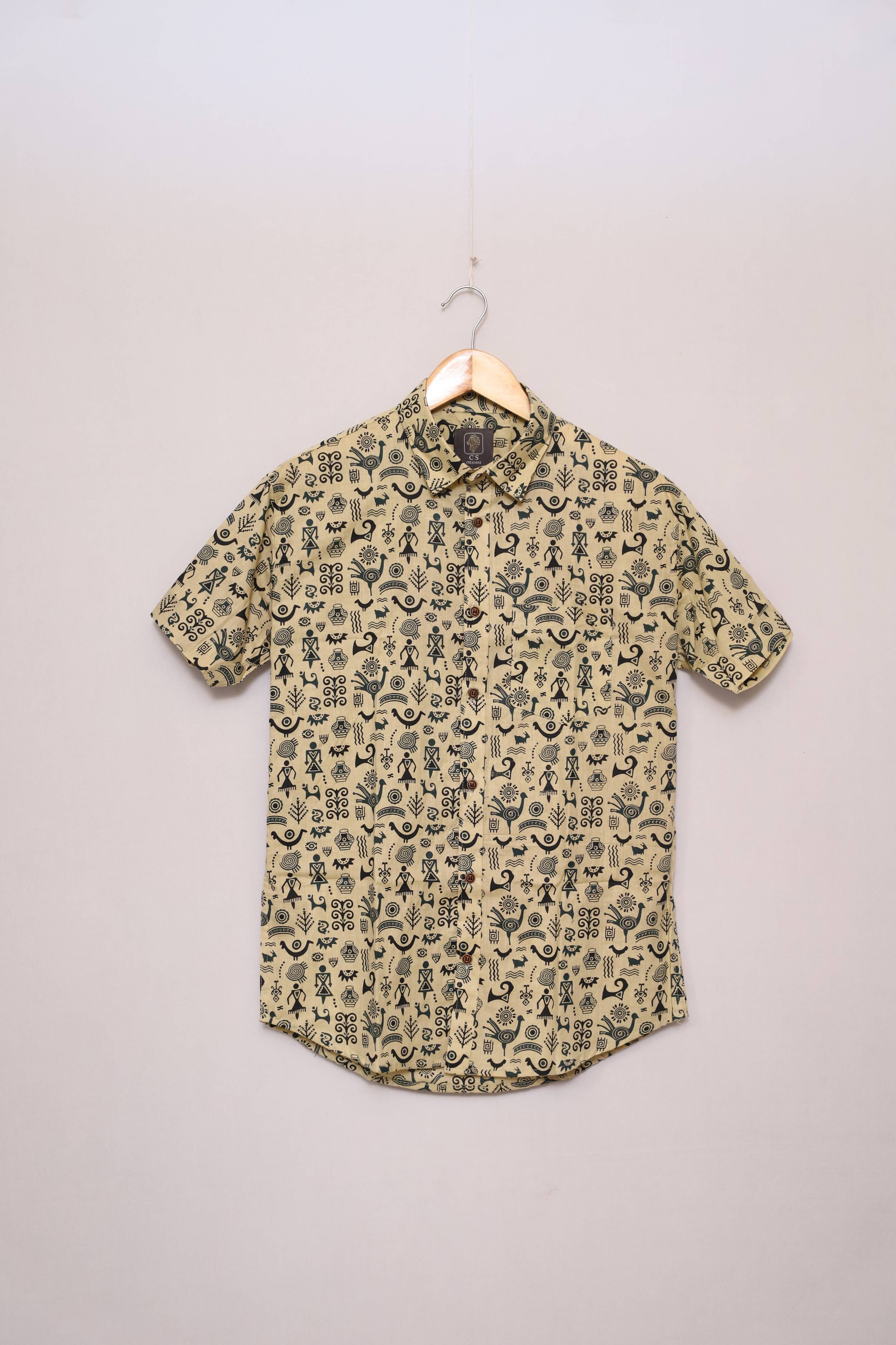Warli Tales Beige Cotton Shirt – Made in India