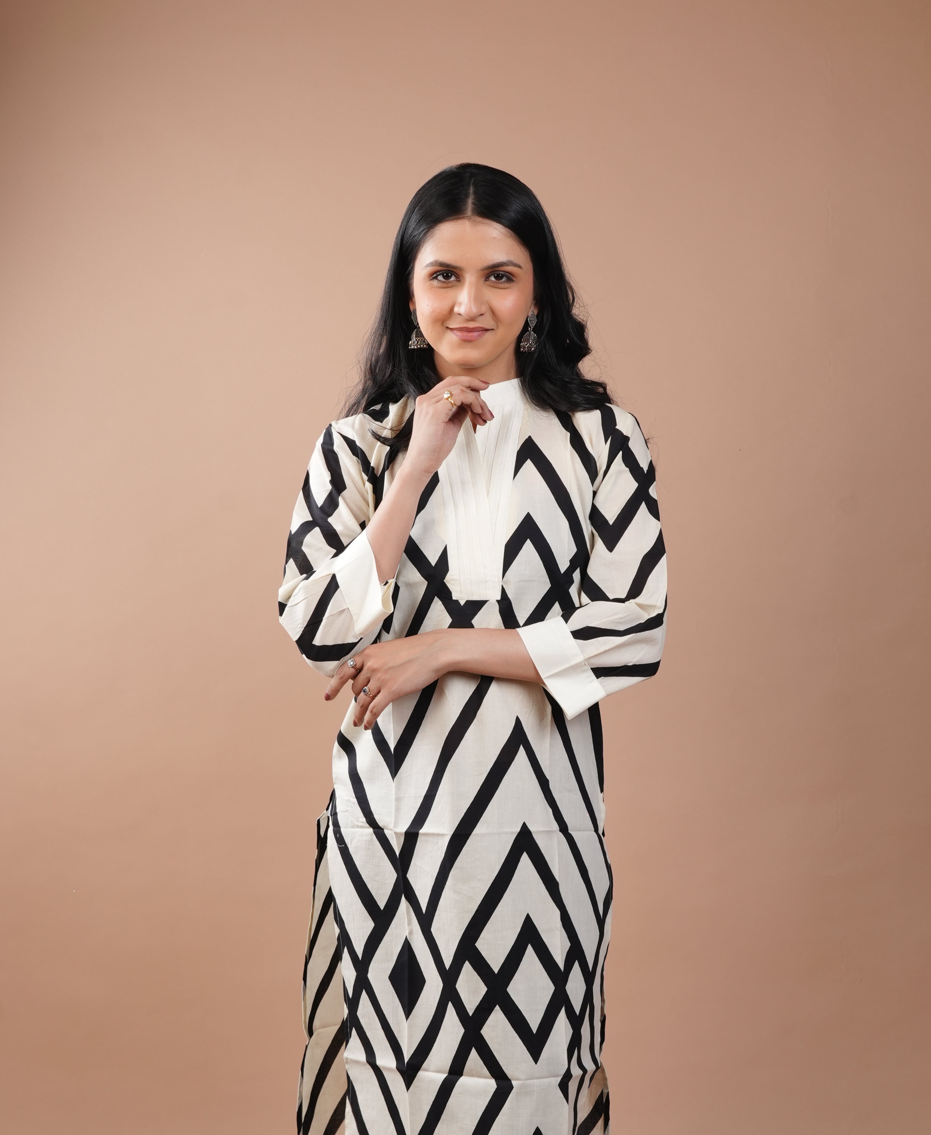 White Full Black Stripes Kurti